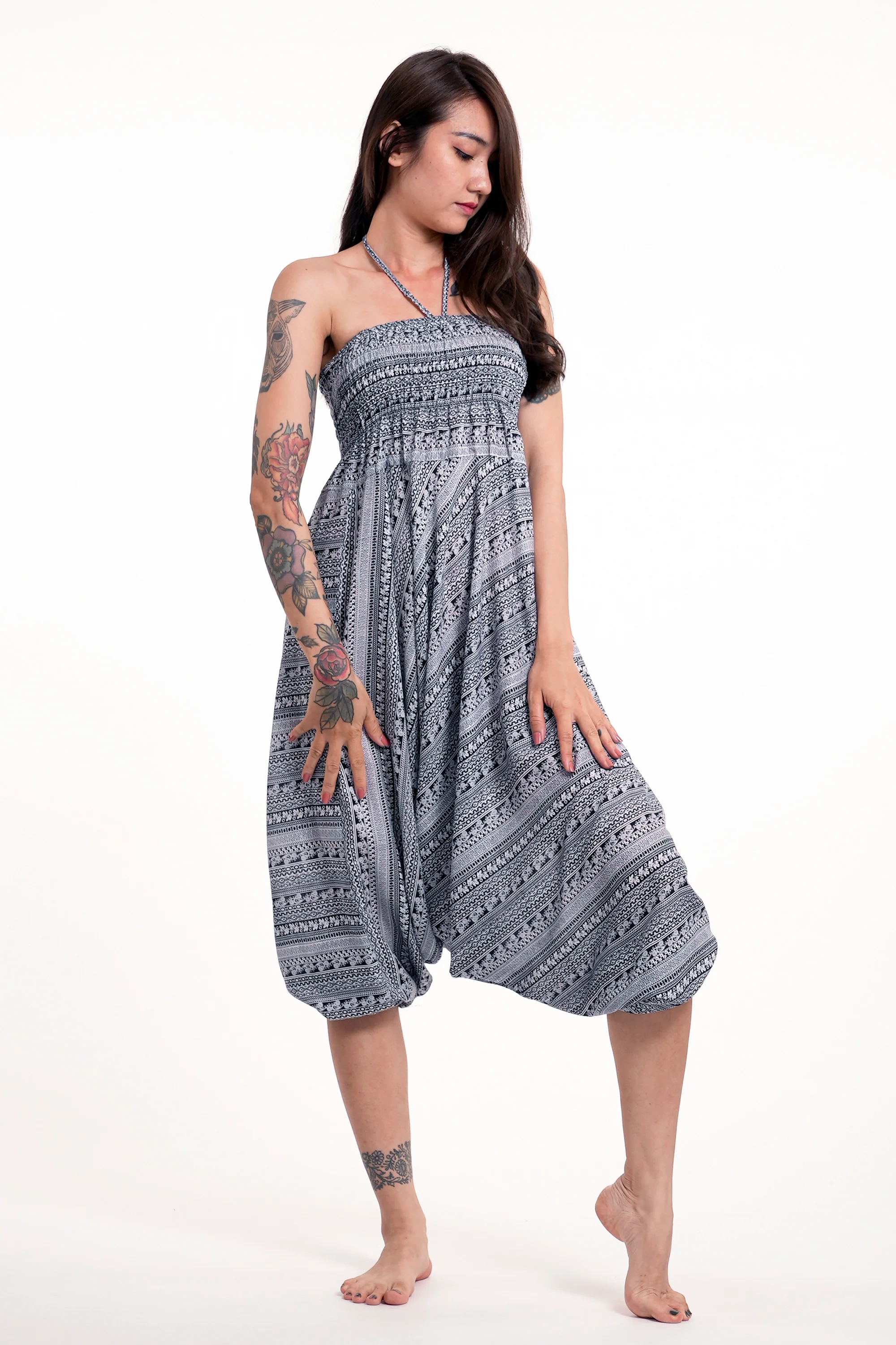 Aztec Stripes 2-in-1 Jumpsuit Harem Pants in Gray - Image 3