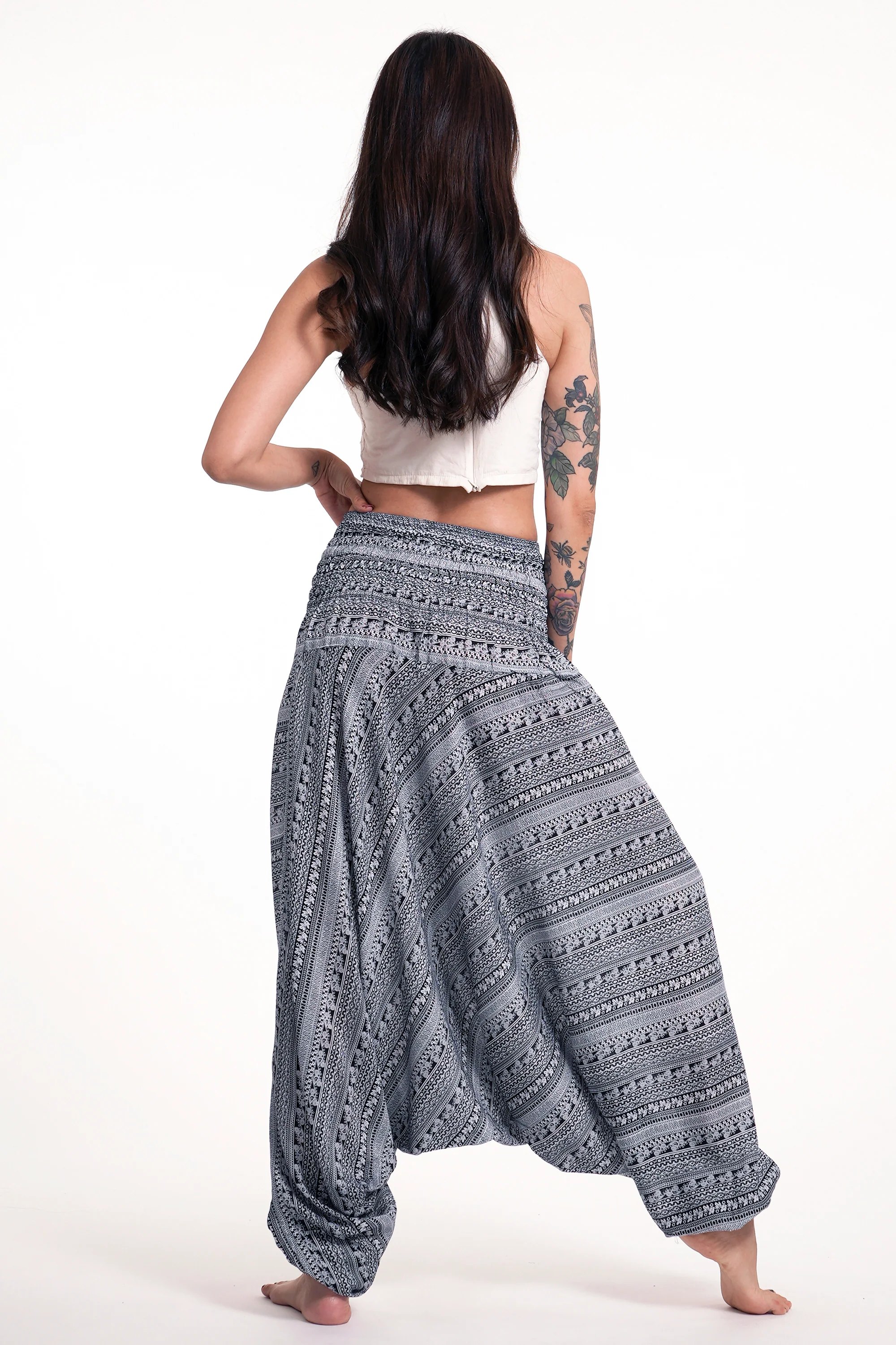 Aztec Stripes 2-in-1 Jumpsuit Harem Pants in Gray - Image 5