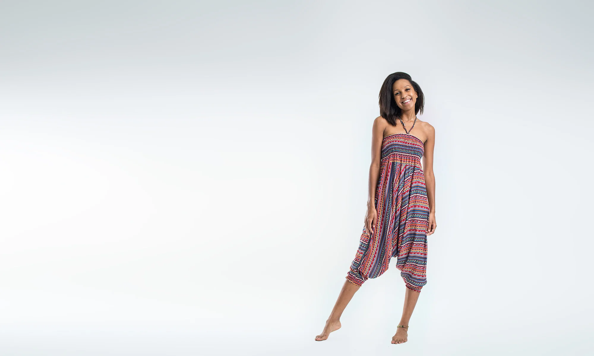 Aztec Stripes 2-in-1 Jumpsuit Harem Pants in Peach - Image 3