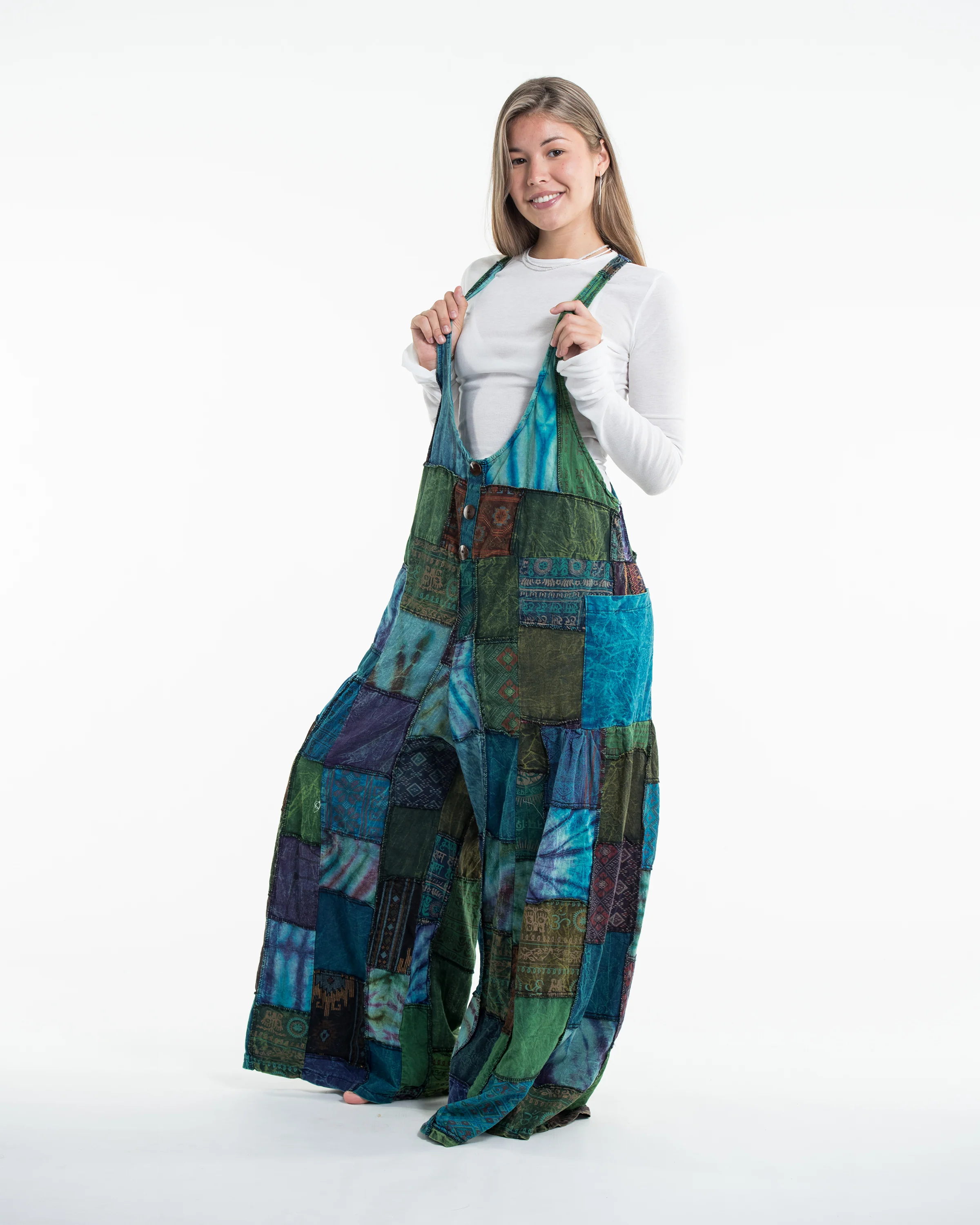 Baggy Style Patchwork Stonewash Overall in Multi Blue - Image 3