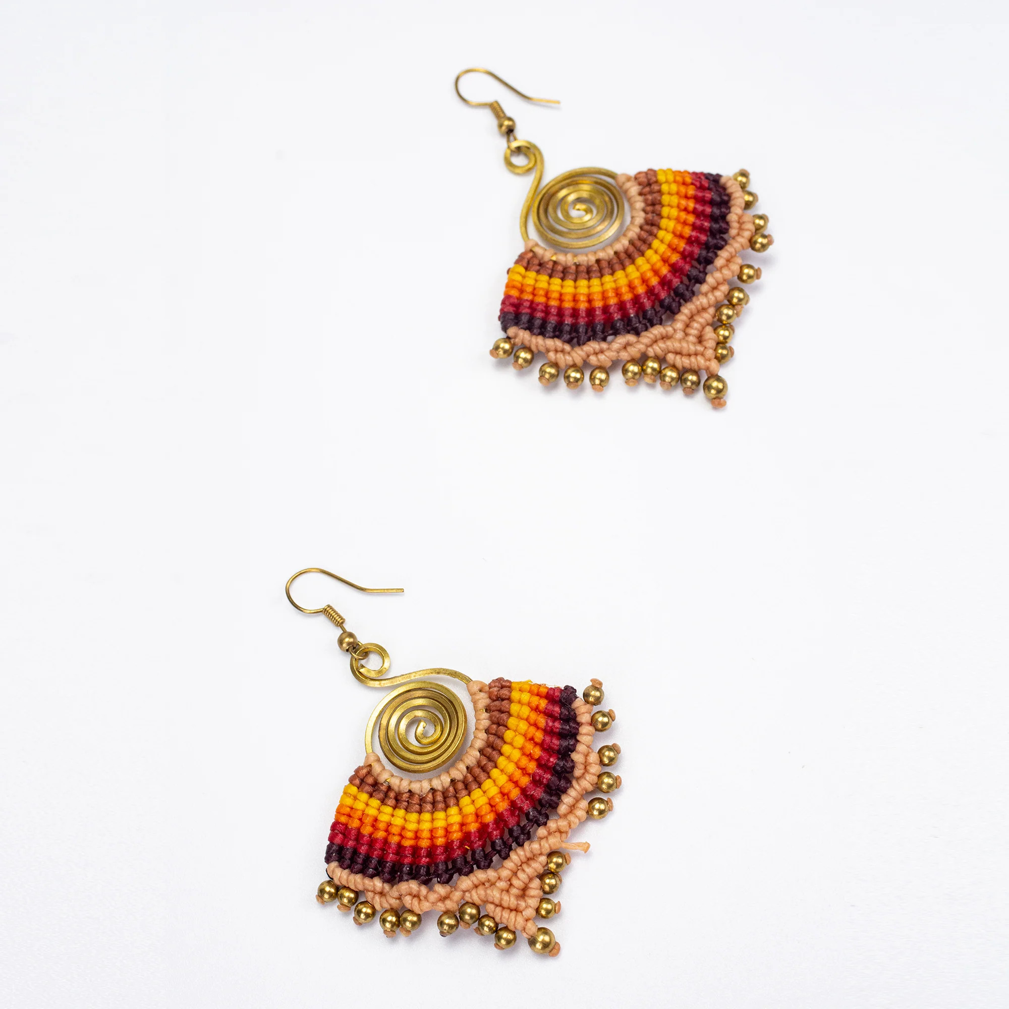 Beige Sunset Waxed String Spiral Brass Earrings - Image 2