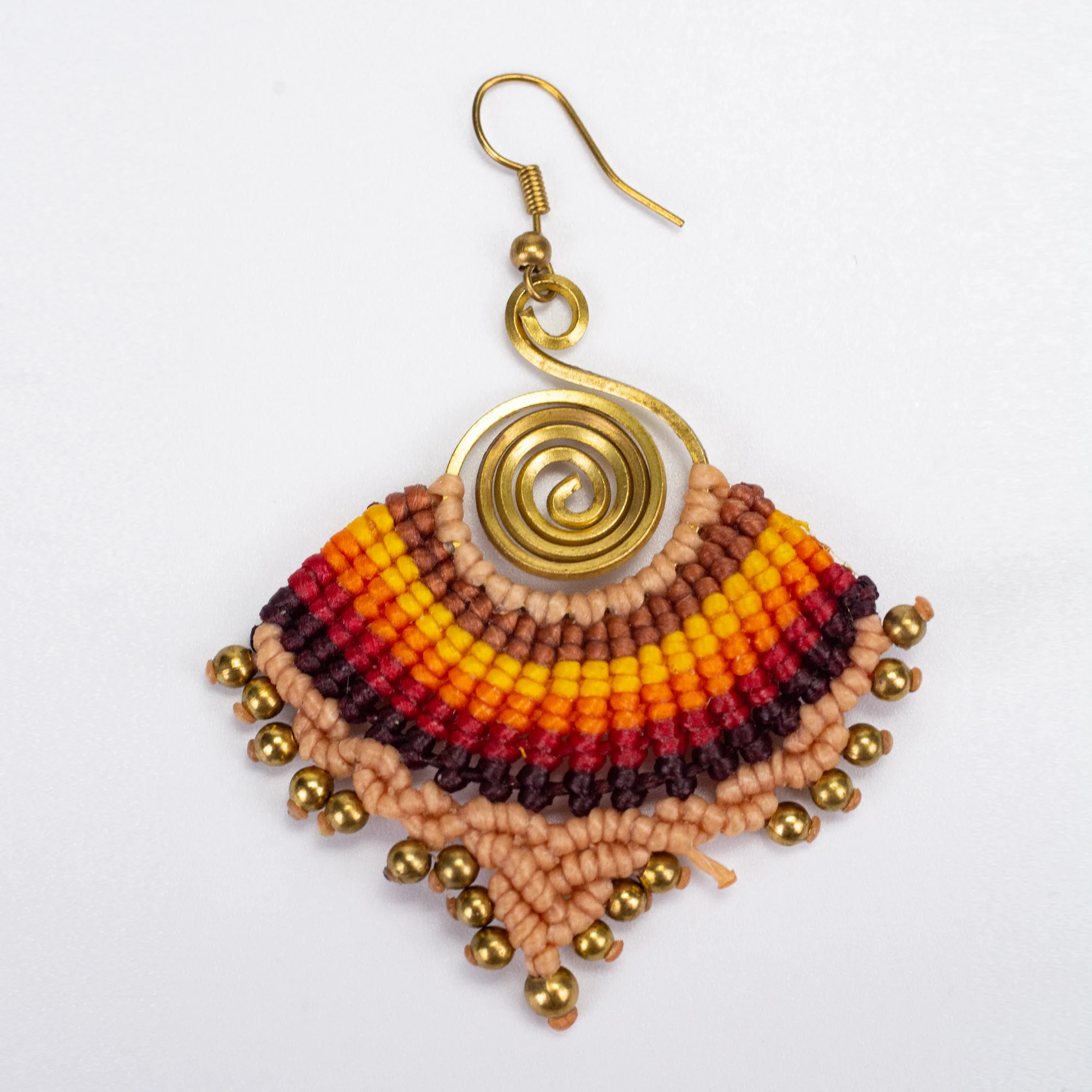 Beige Sunset Waxed String Spiral Brass Earrings - Image 3