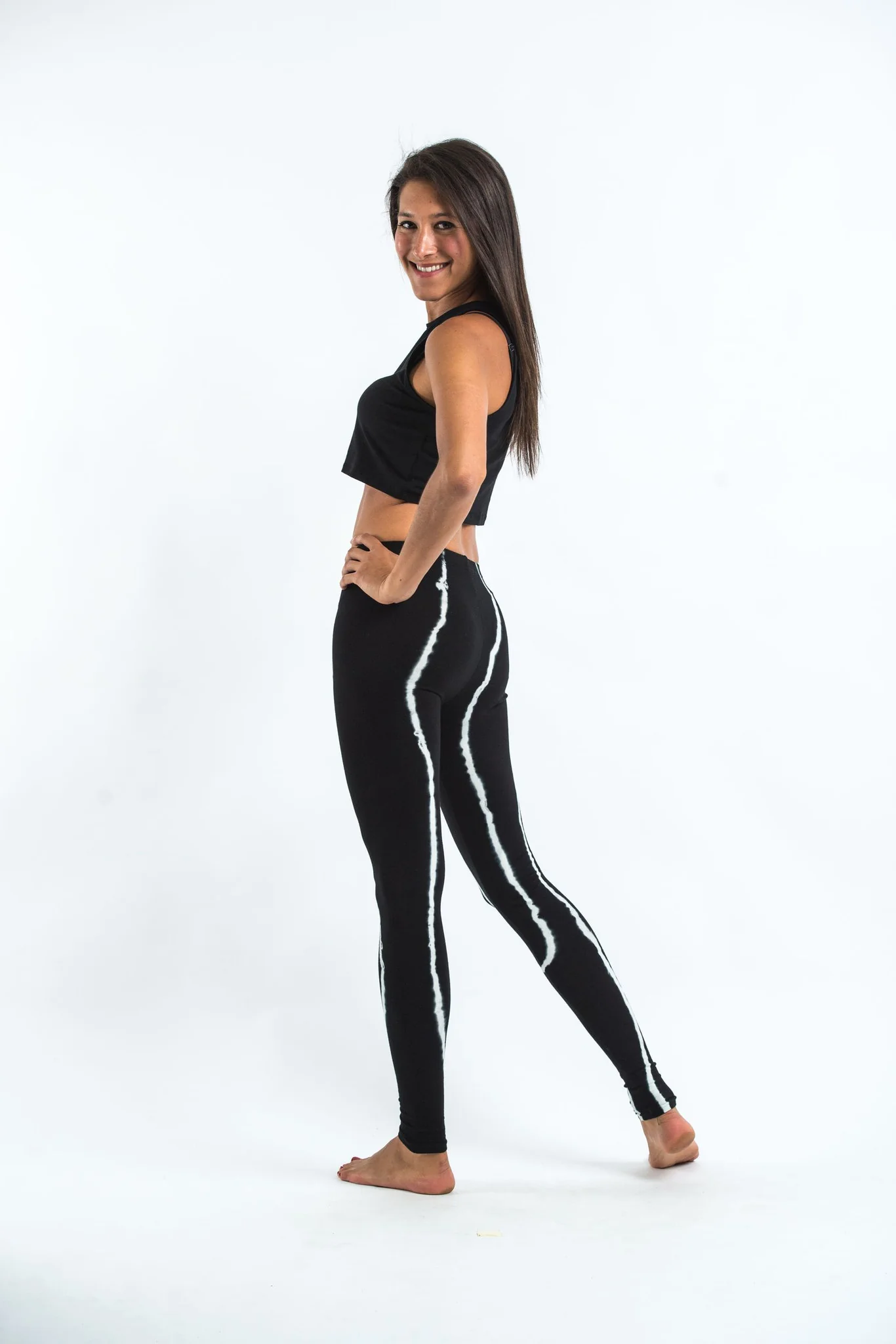 Black Tie Dye Cotton Leggings in Electra White - Image 3
