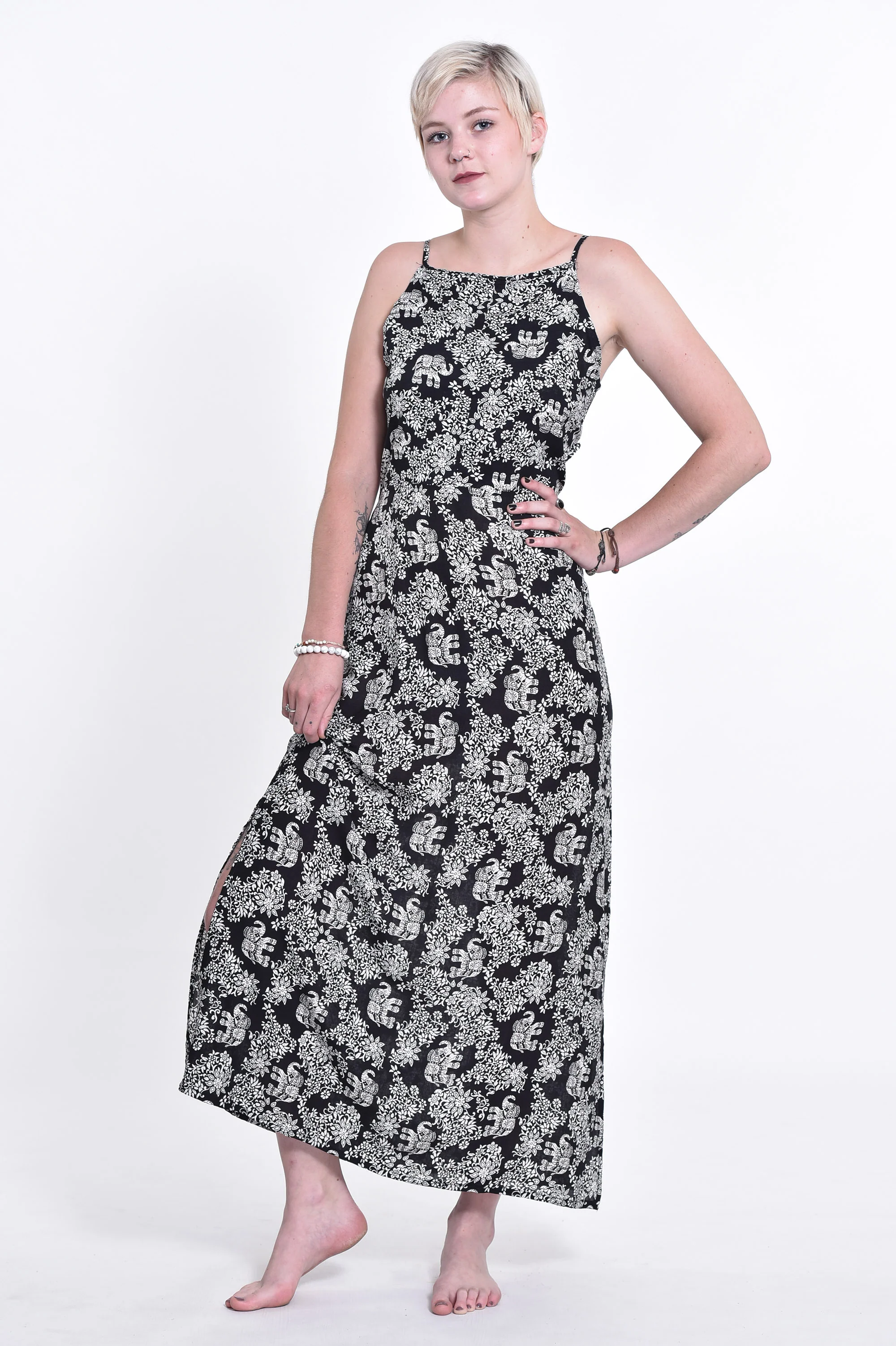 Blooming Elephant Tie Back Maxi Dress in Black - Image 4