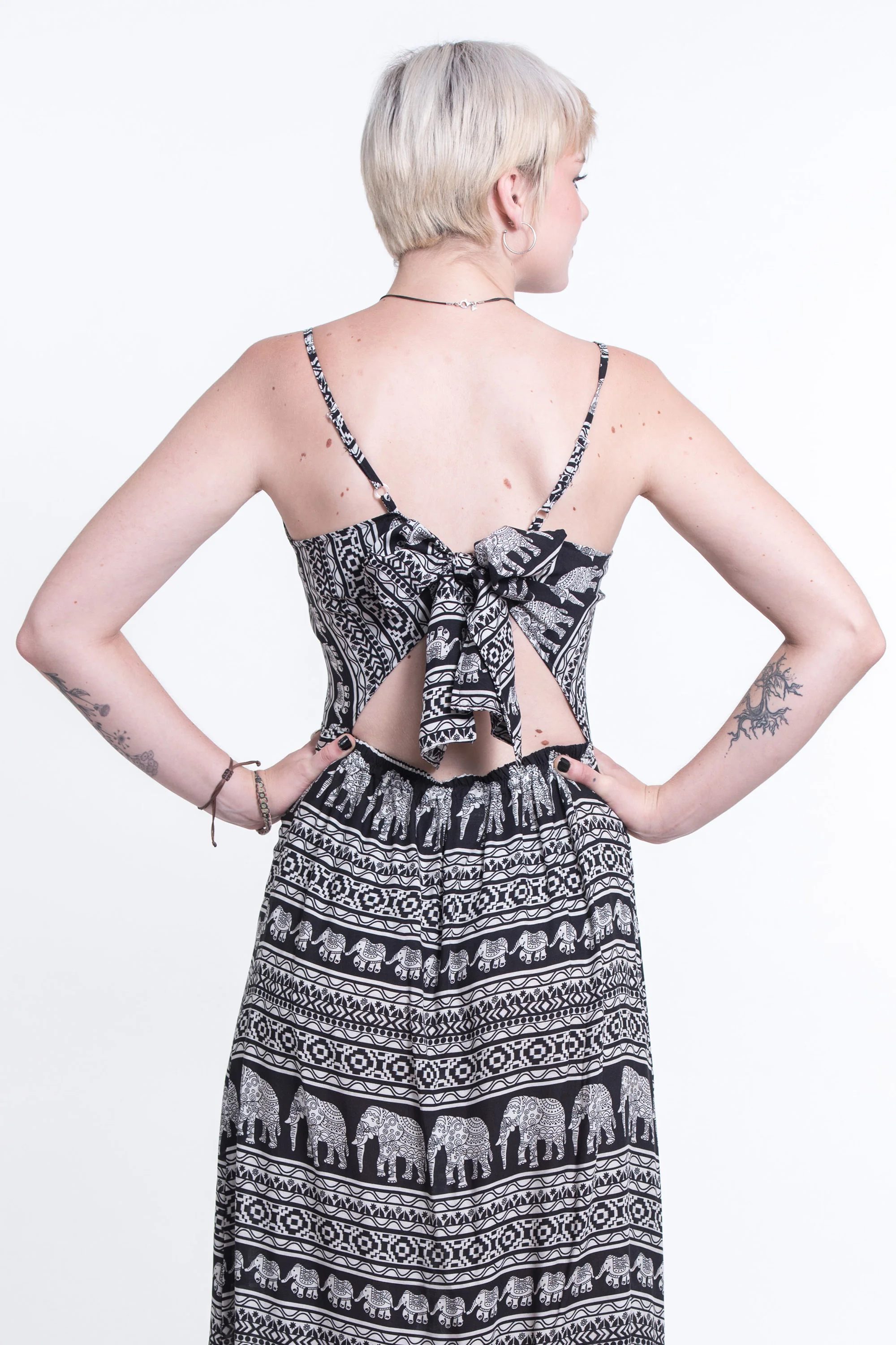 Boho Elephant Tie Back Maxi Dress in Black - Image 4