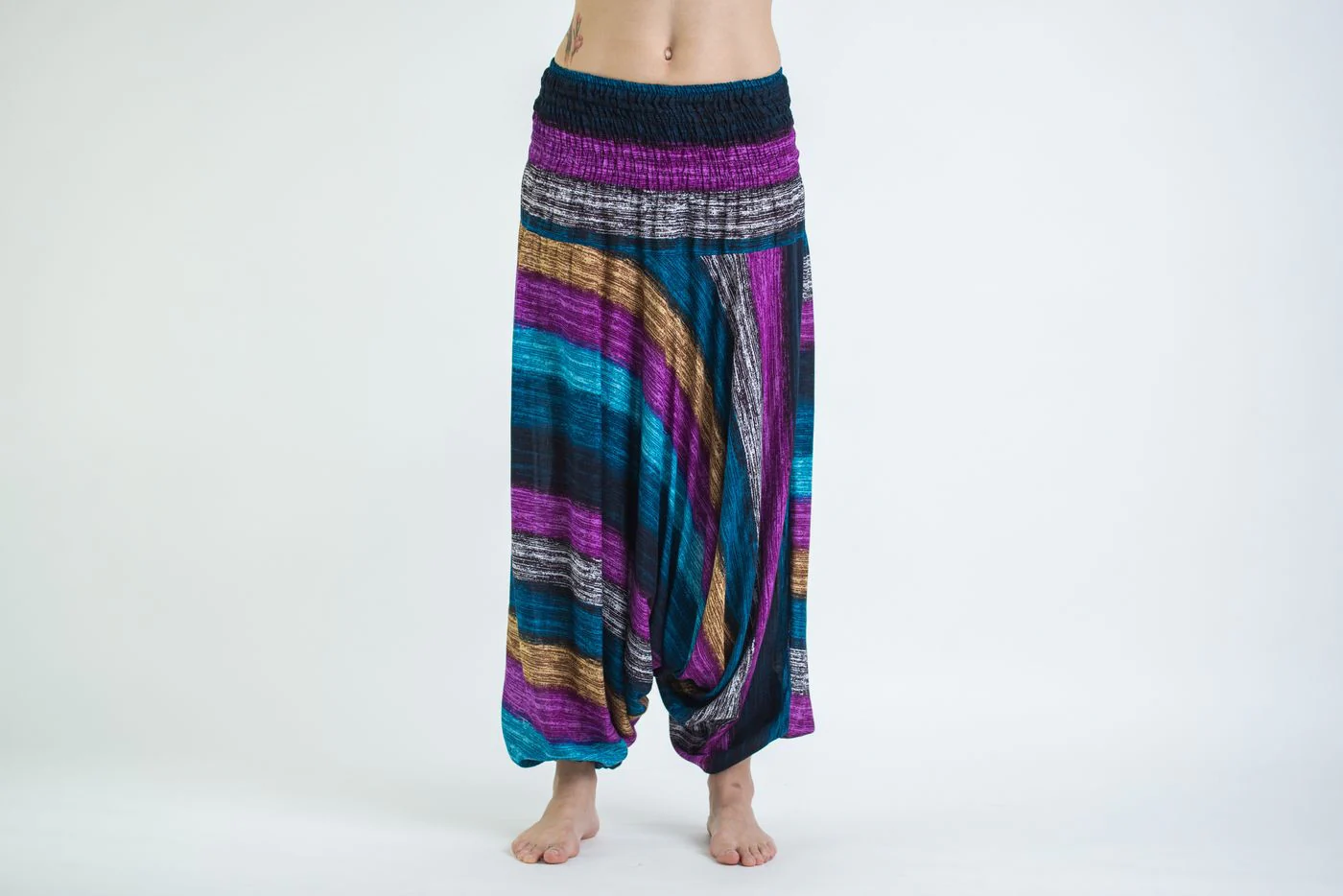 Boho Striped 2-in-1 Jumpsuit Harem Pants in Blue - Image 2