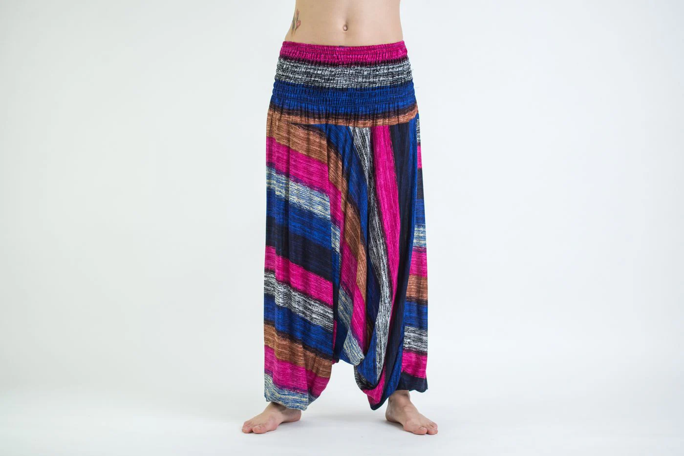 Boho Striped 2-in-1 Jumpsuit Harem Pants in Pink - Image 2