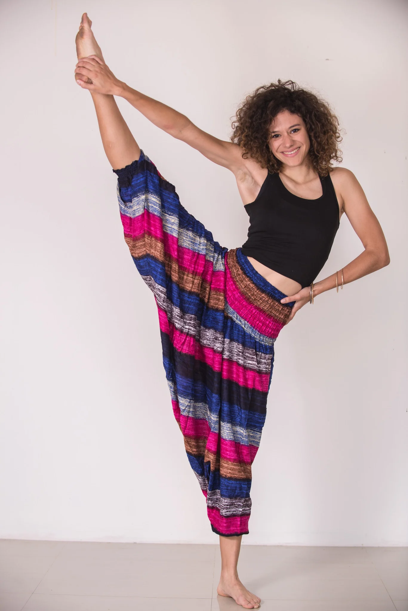 Boho Striped 2-in-1 Jumpsuit Harem Pants in Pink - Image 3