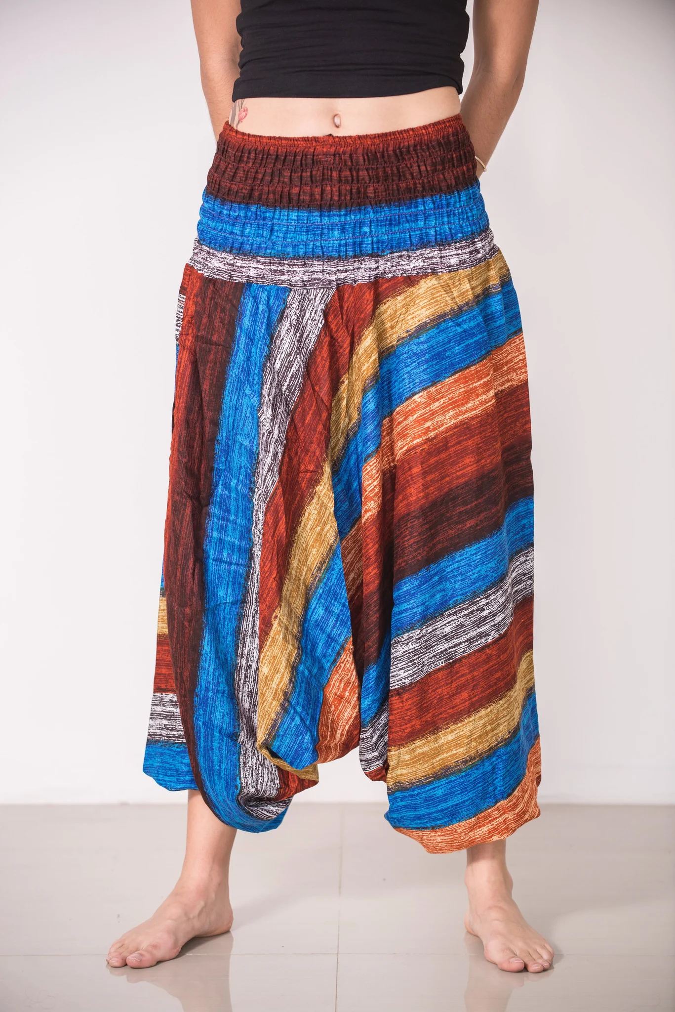 Boho Striped 2-in-1 Jumpsuit Harem Pants in Rust - Image 4