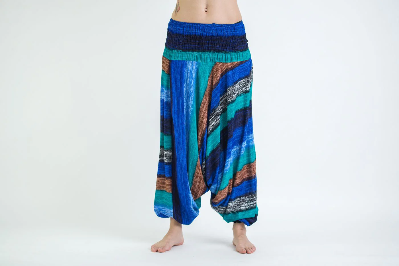 Boho Striped 2-in-1 Jumpsuit Harem Pants in Turquoise - Image 2