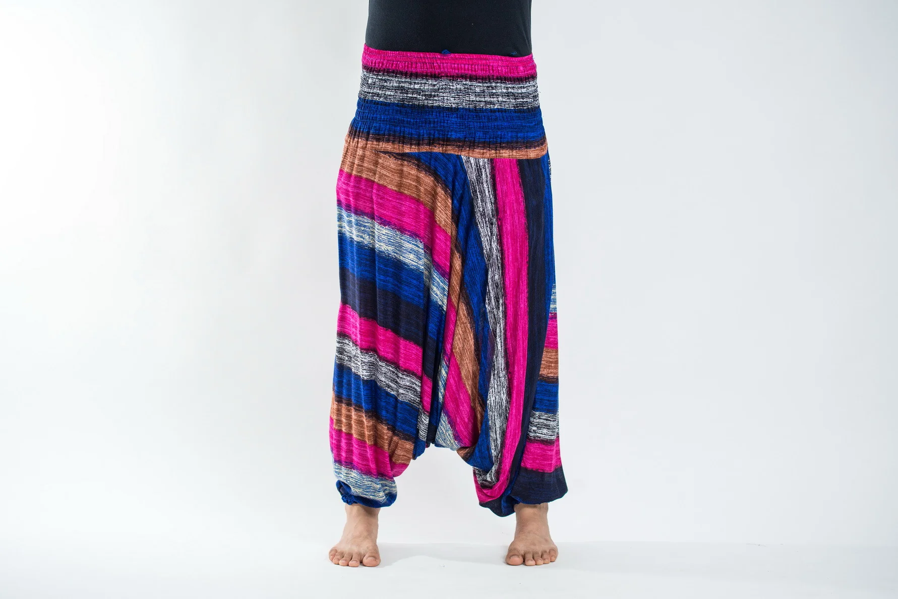 Boho Striped Drop Crotch Men's Harem Pants in Pink - Image 2