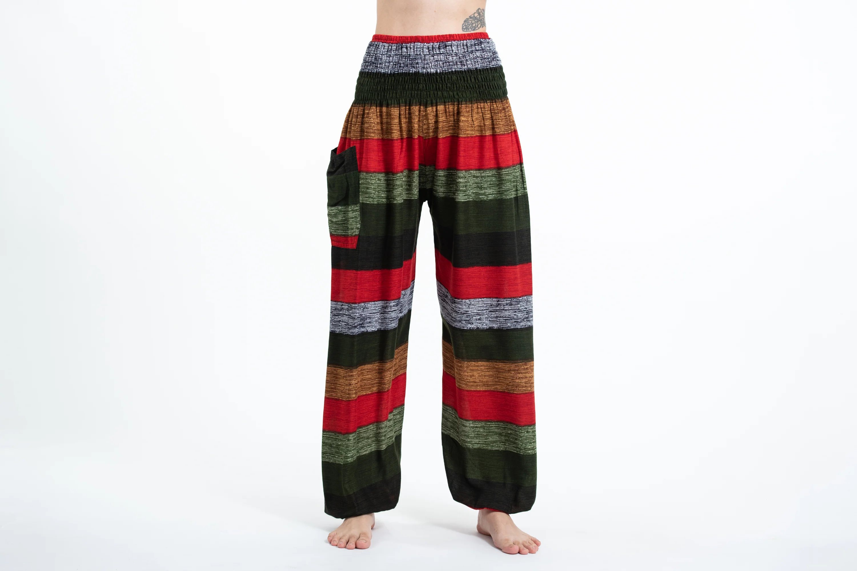 Boho Striped Women's Harem Pants in Green - Image 2