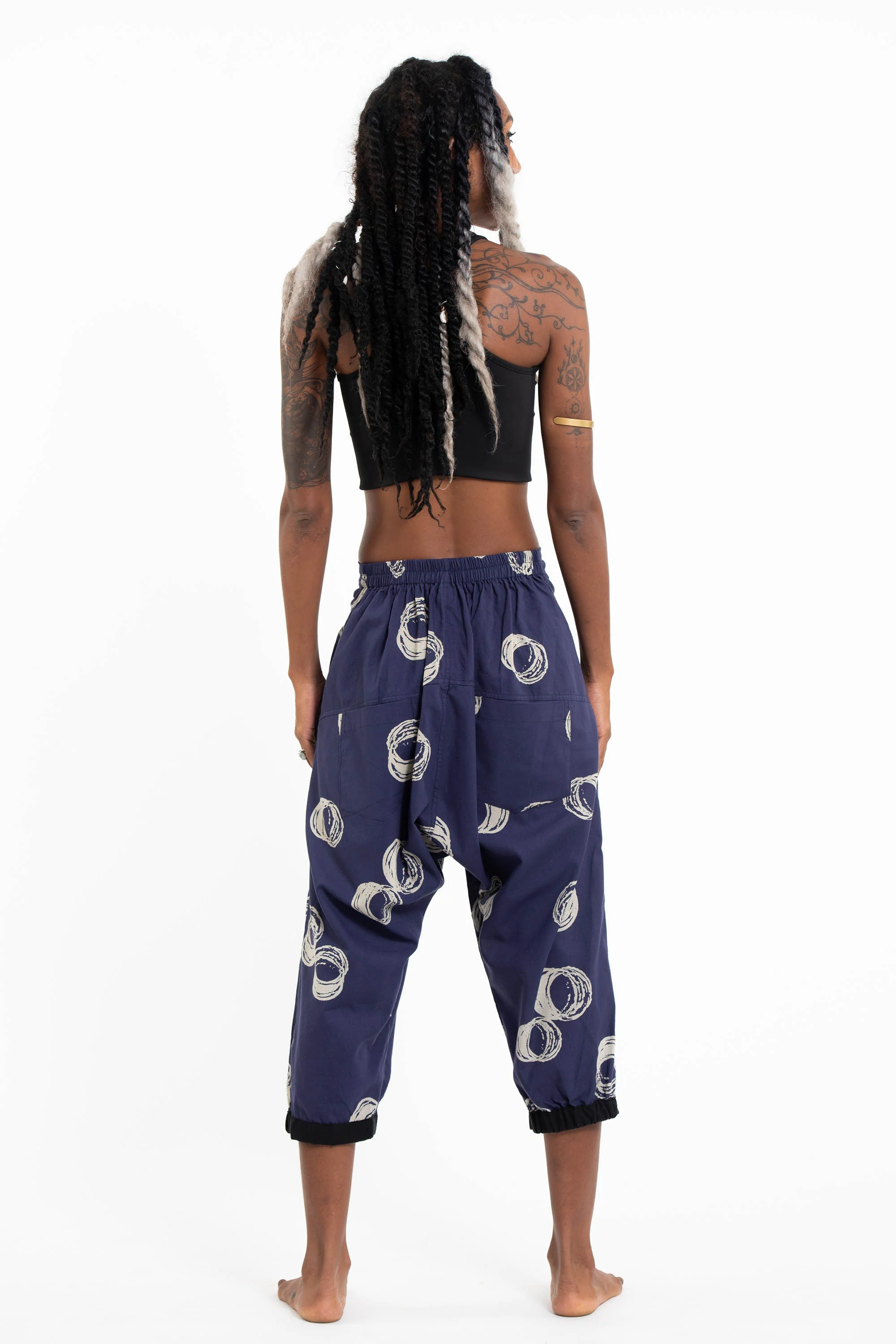 Circles Women's Harem Pants with Faux Buttons in Navy - Image 4