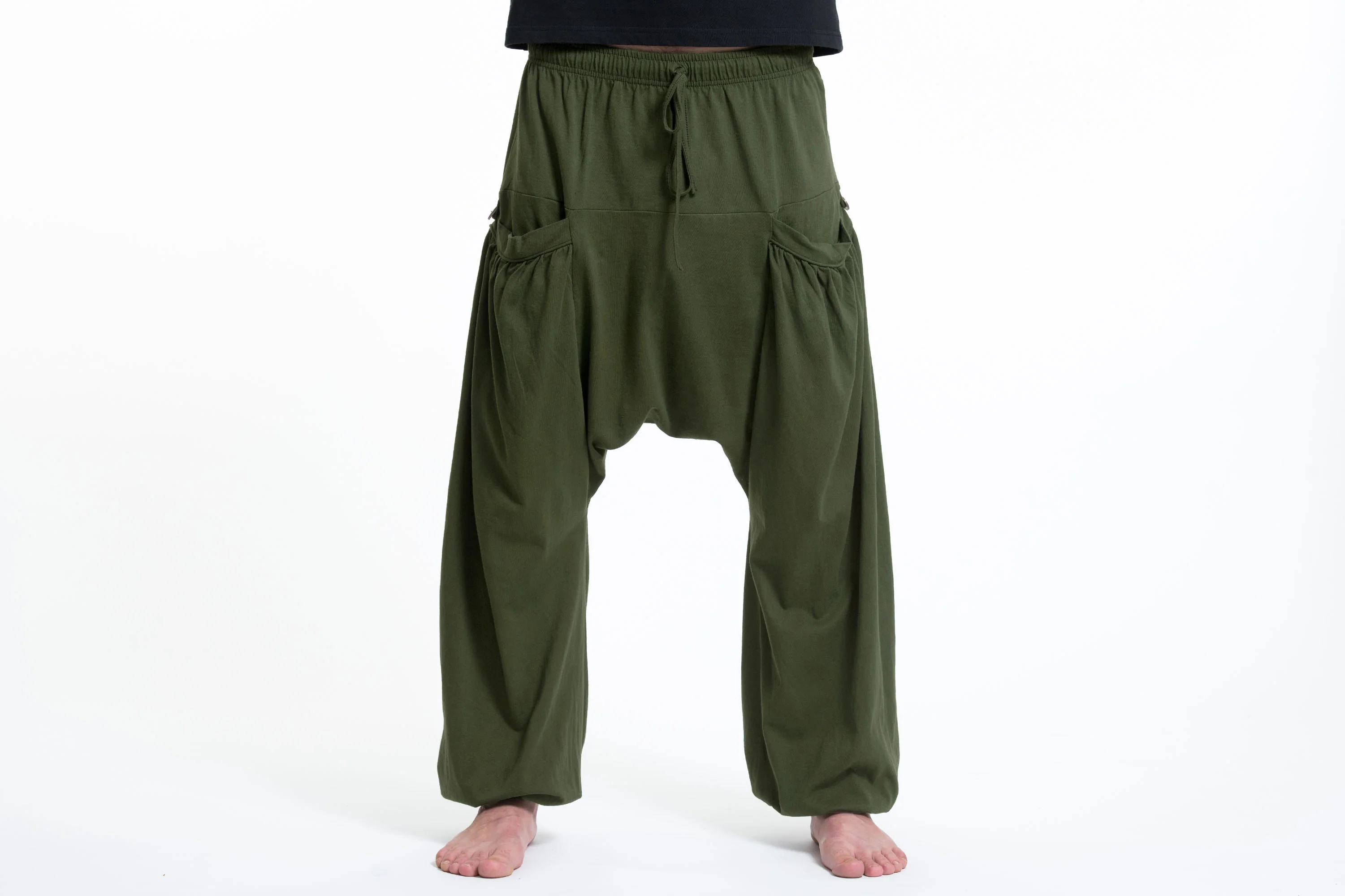 Cotton Men Harem Pants in Solid Green - Image 2