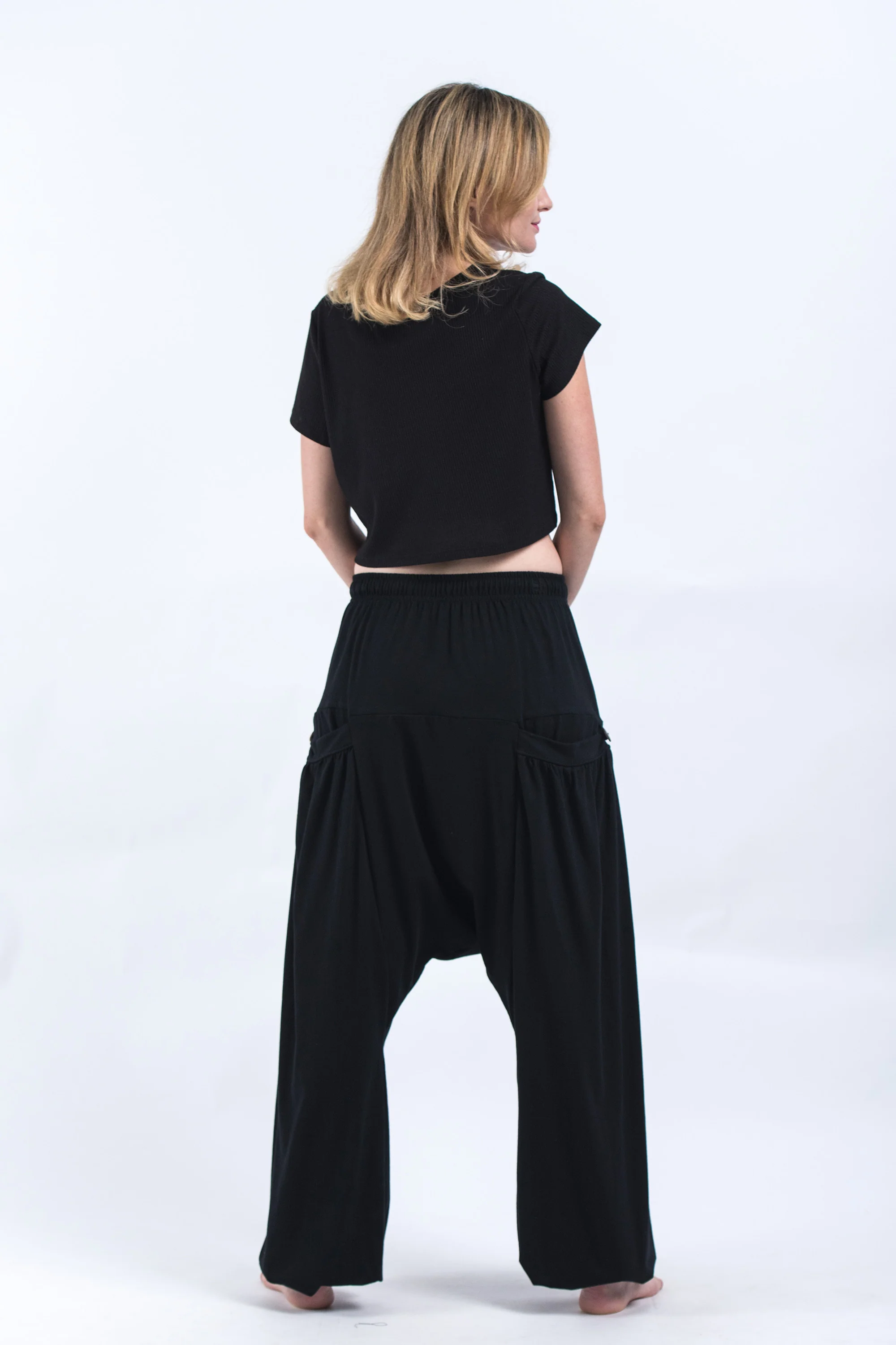 Cotton Women Harem Pants in Solid Black - Image 5