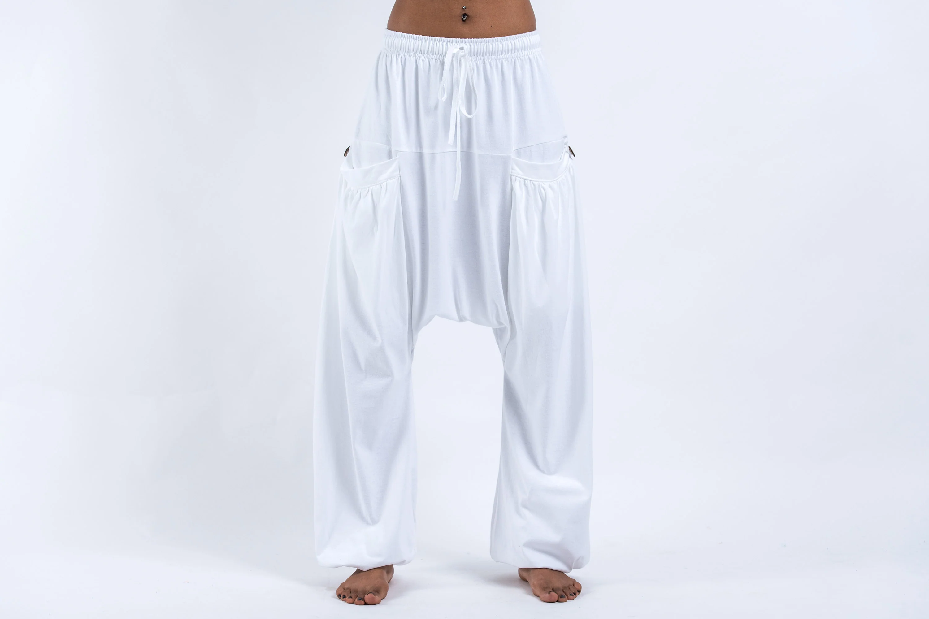 Cotton Women Harem Pants in Solid White - Image 2