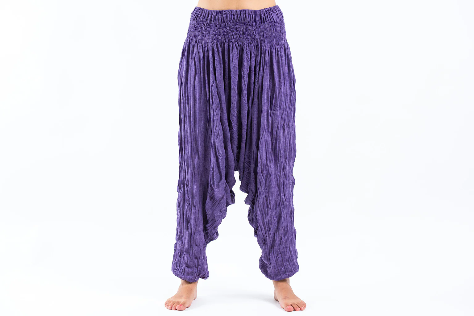 Crinkled Cotton Harem Pants in Purple - Image 2