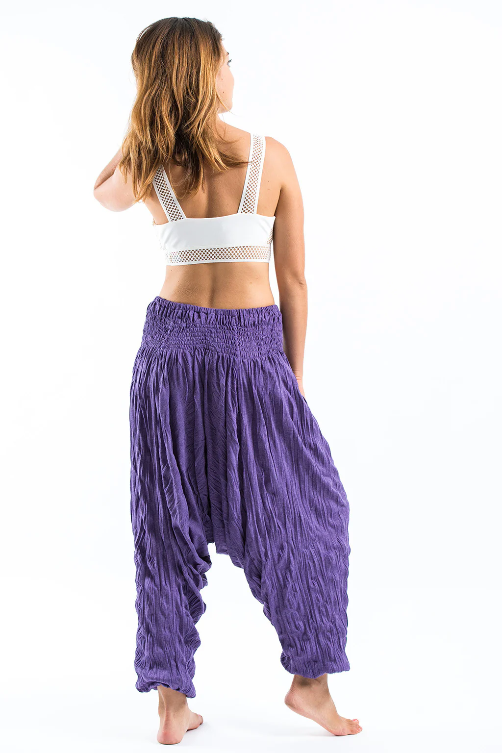 Crinkled Cotton Harem Pants in Purple - Image 4