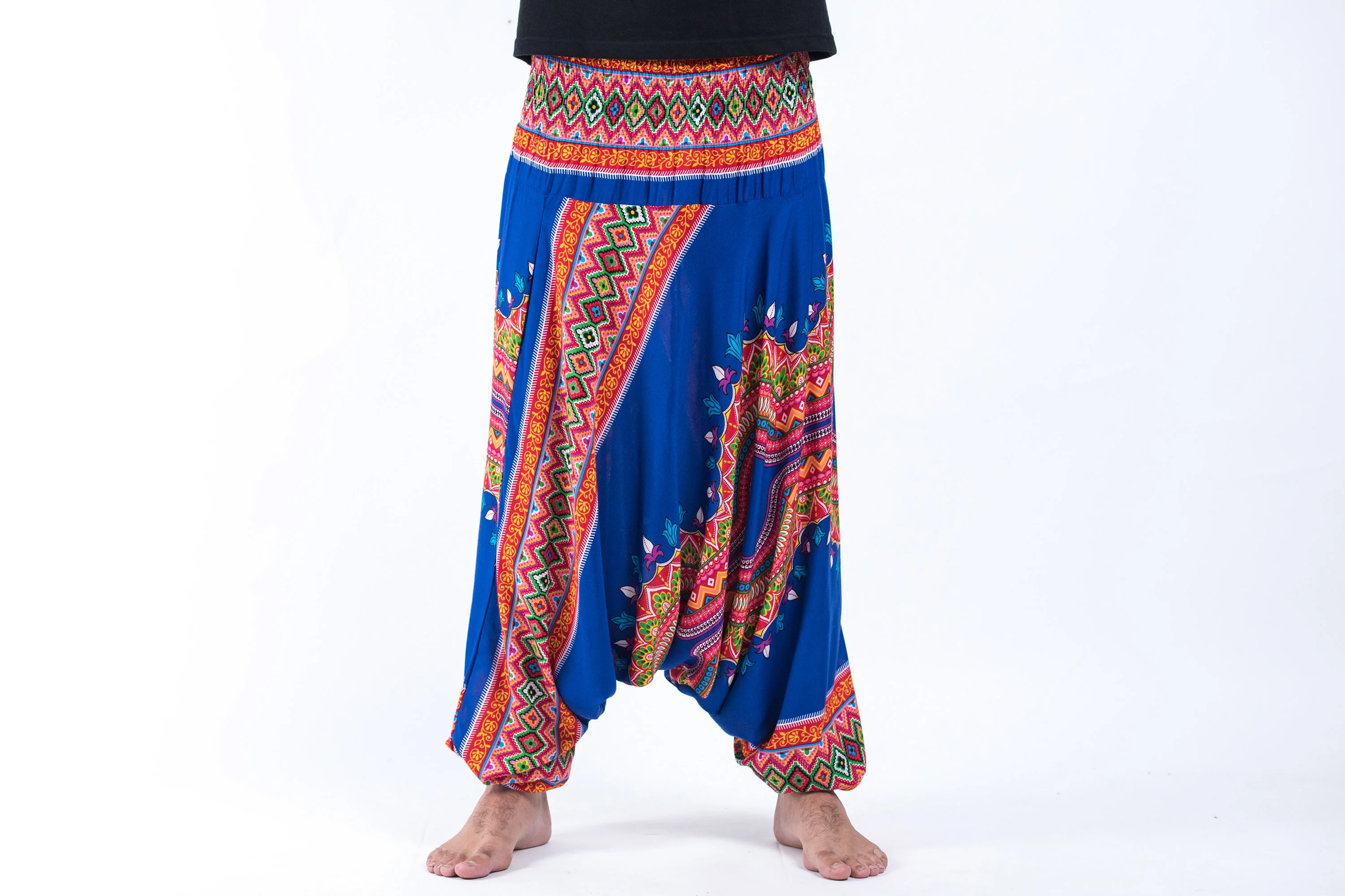 Dashiki Prints Drop Crotch Men's Harem Pants in Blue - Image 2