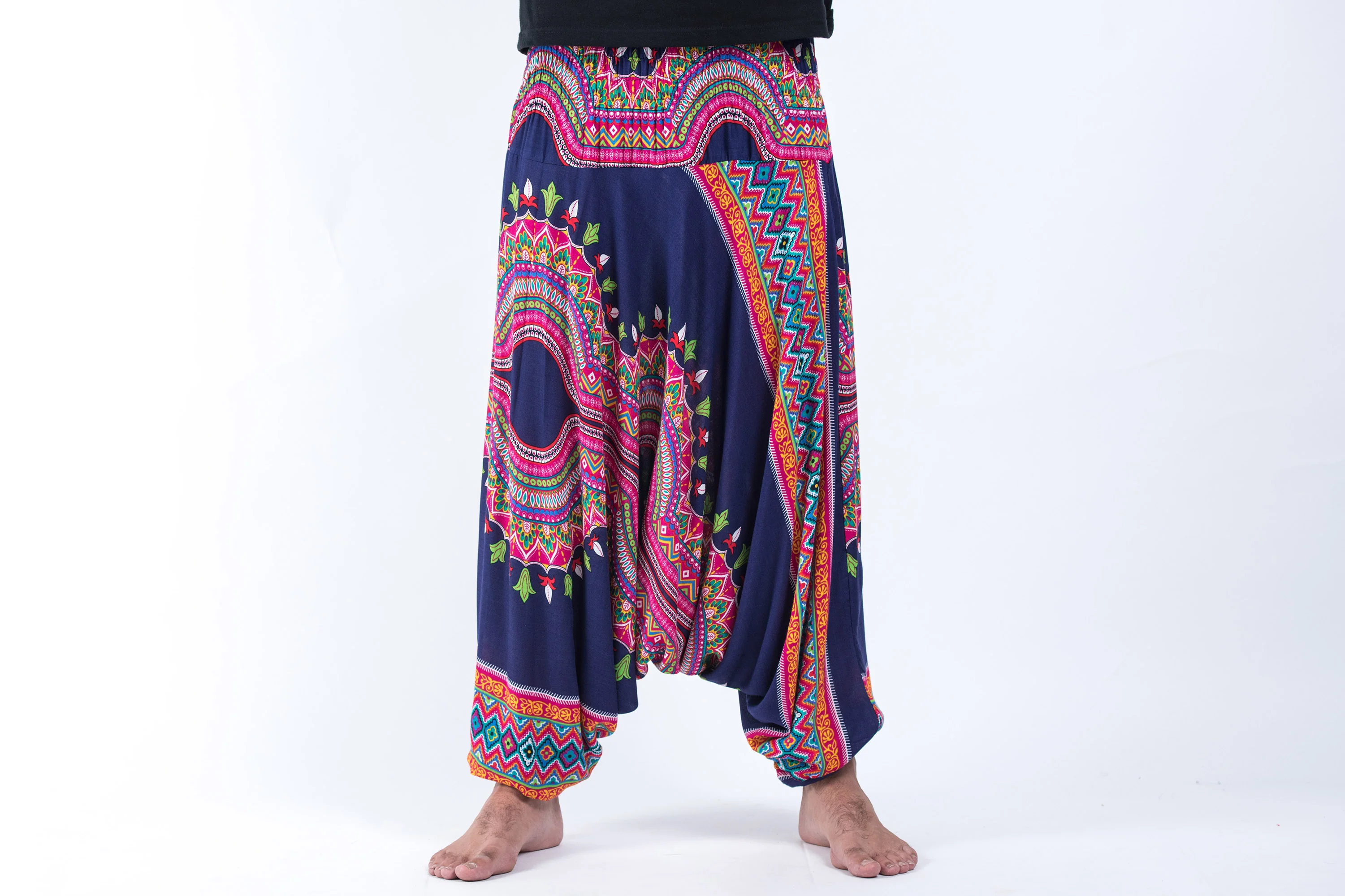 Dashiki Prints Drop Crotch Men's Harem Pants in Navy - Image 2