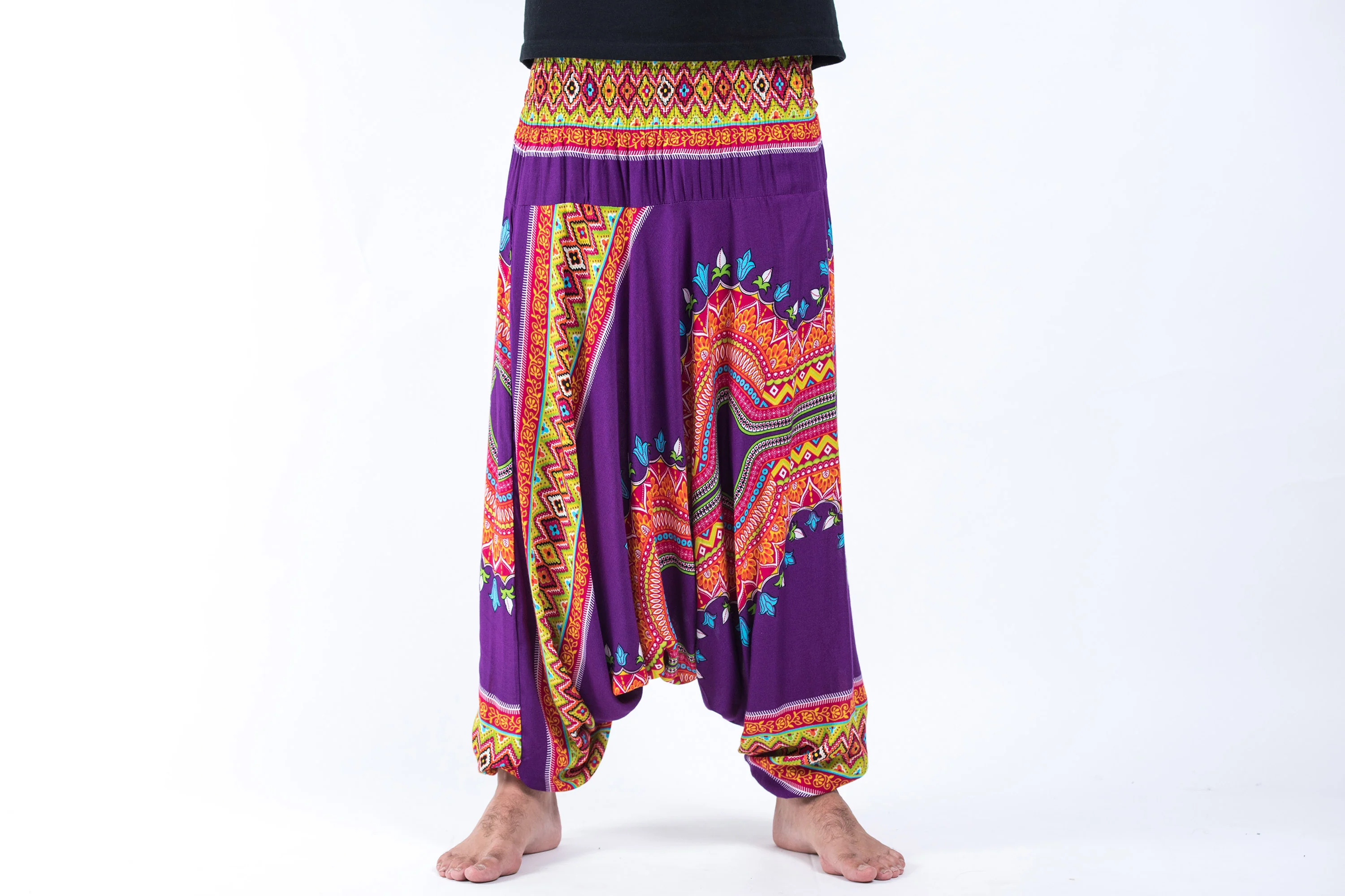 Dashiki Prints Drop Crotch Men's Harem Pants in Purple - Image 2