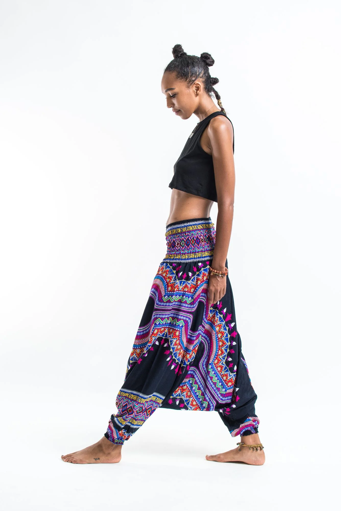 Dashiki Prints 2-in-1 Jumpsuit Harem Pants in Black - Image 4
