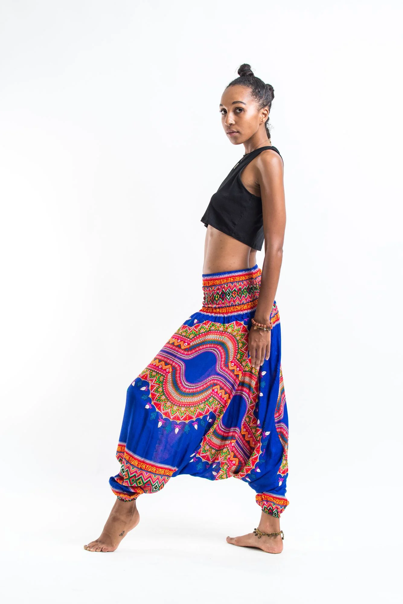 Dashiki Prints 2-in-1 Jumpsuit Harem Pants in Blue - Image 4