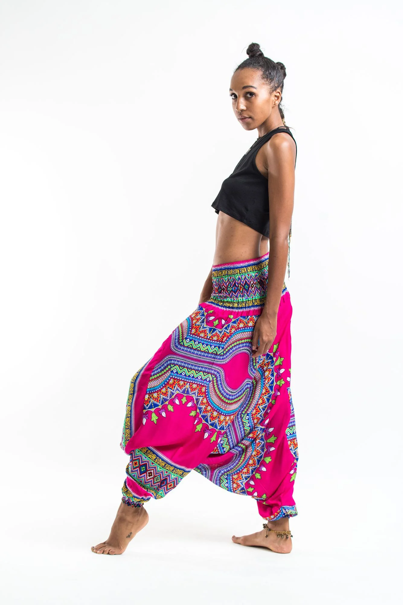 Dashiki Prints 2-in-1 Jumpsuit Harem Pants in Pink - Image 4