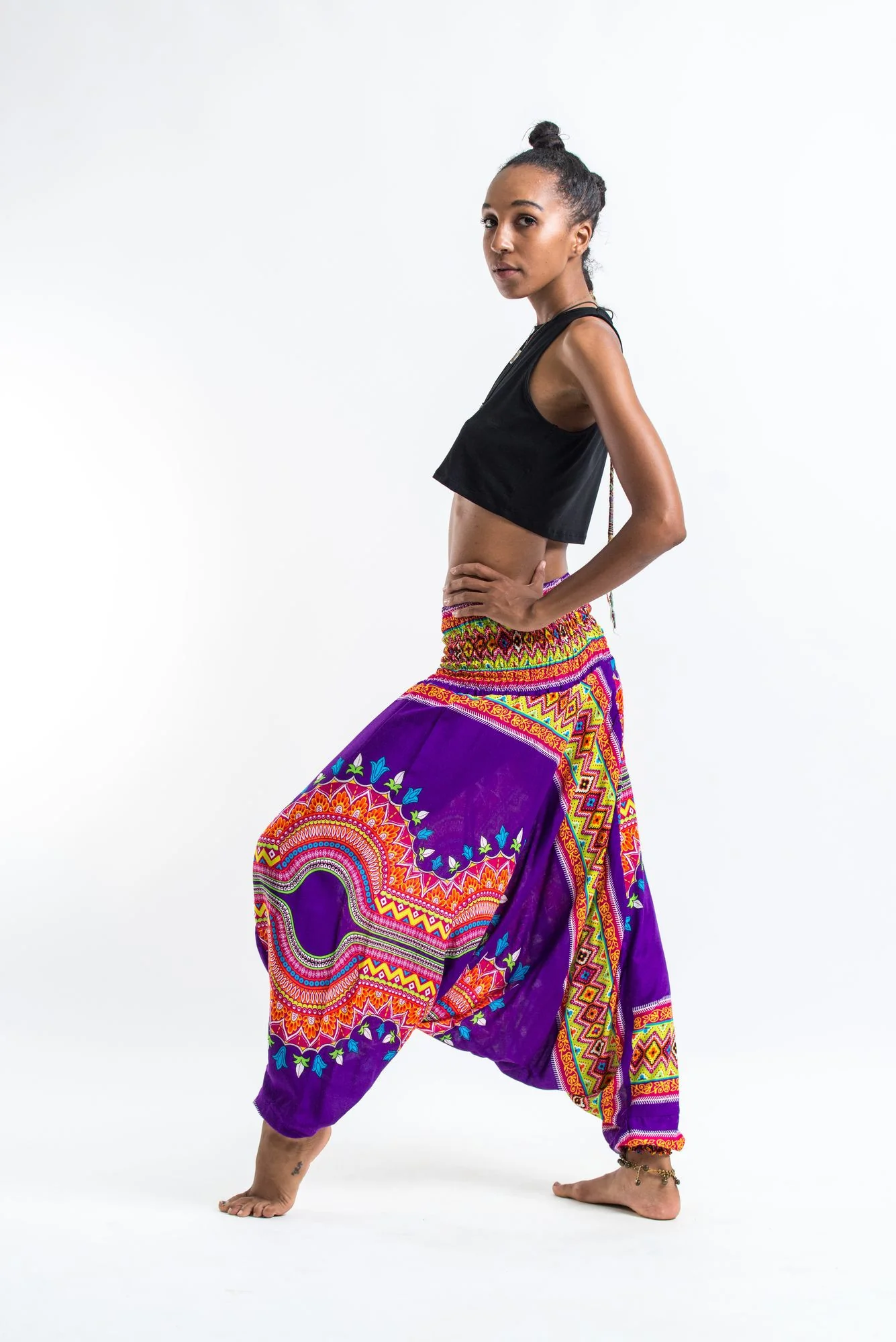 Dashiki Prints 2-in-1 Jumpsuit Harem Pants in Purple - Image 4