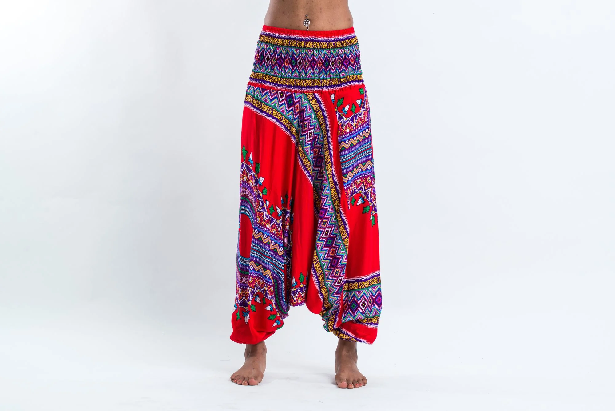 Dashiki Prints 2-in-1 Jumpsuit Harem Pants in Red - Image 2