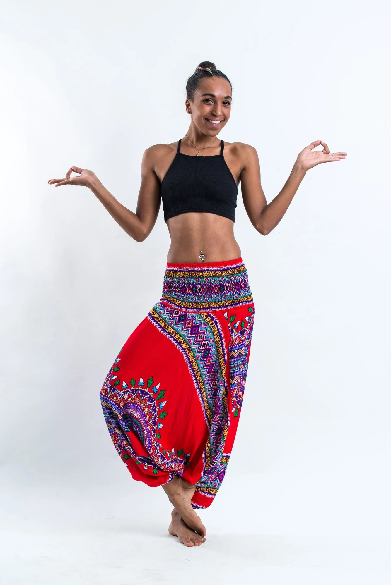 Dashiki Prints 2-in-1 Jumpsuit Harem Pants in Red - Image 3