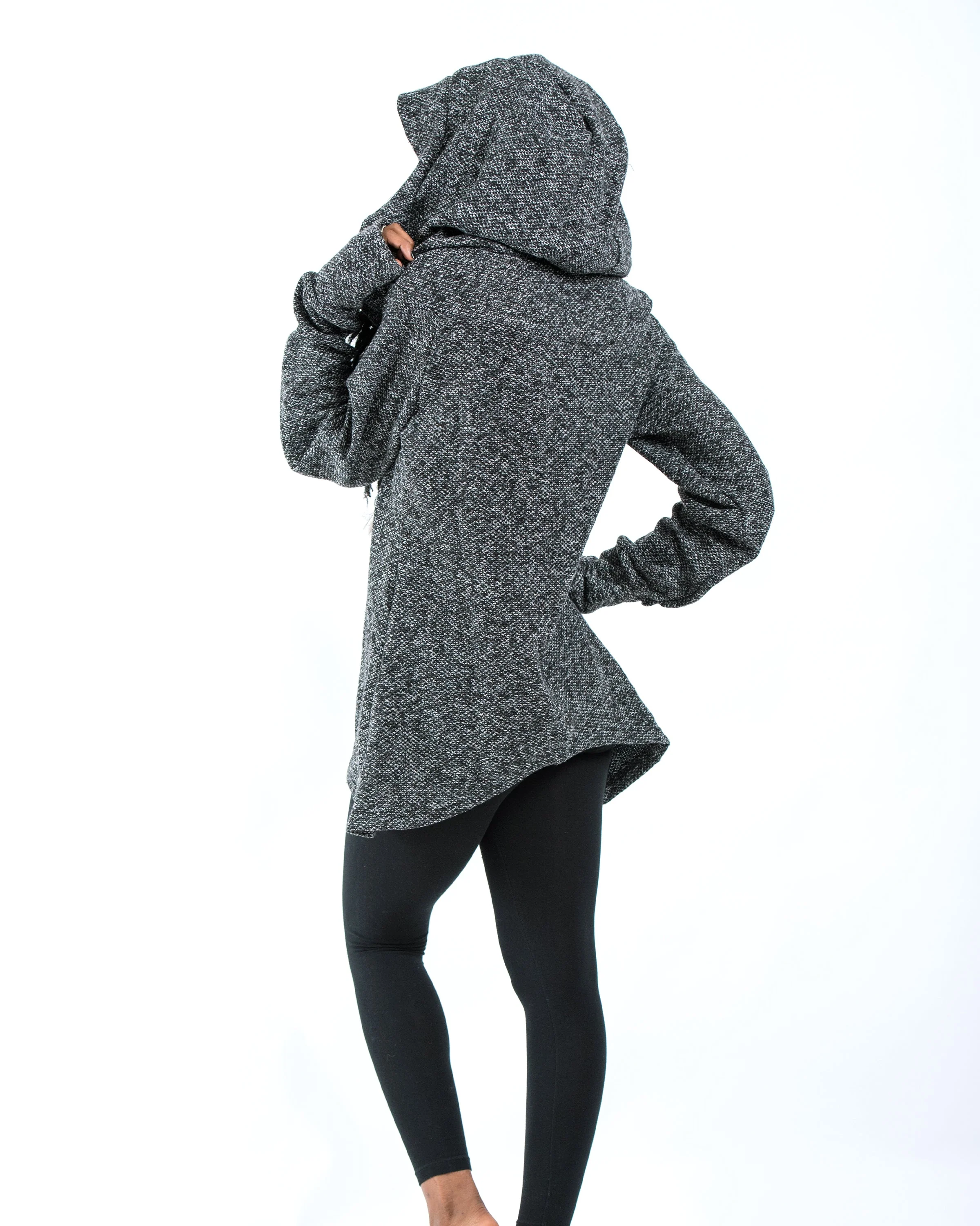 Diagonal Zip Up Long Sweater Jacket in Gray - Image 4