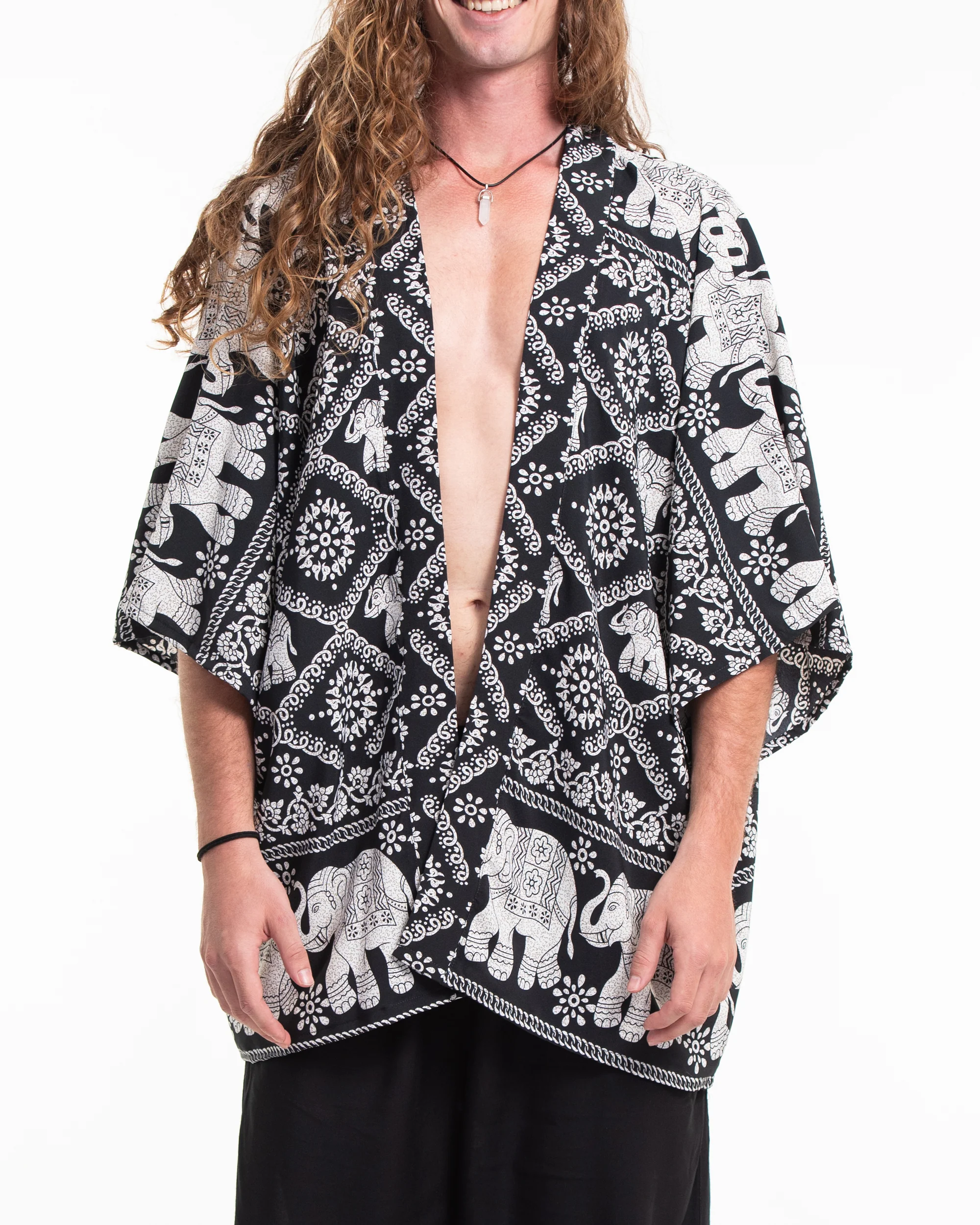 Diamond Elephant Kimono Cardigan in Black - Image 2
