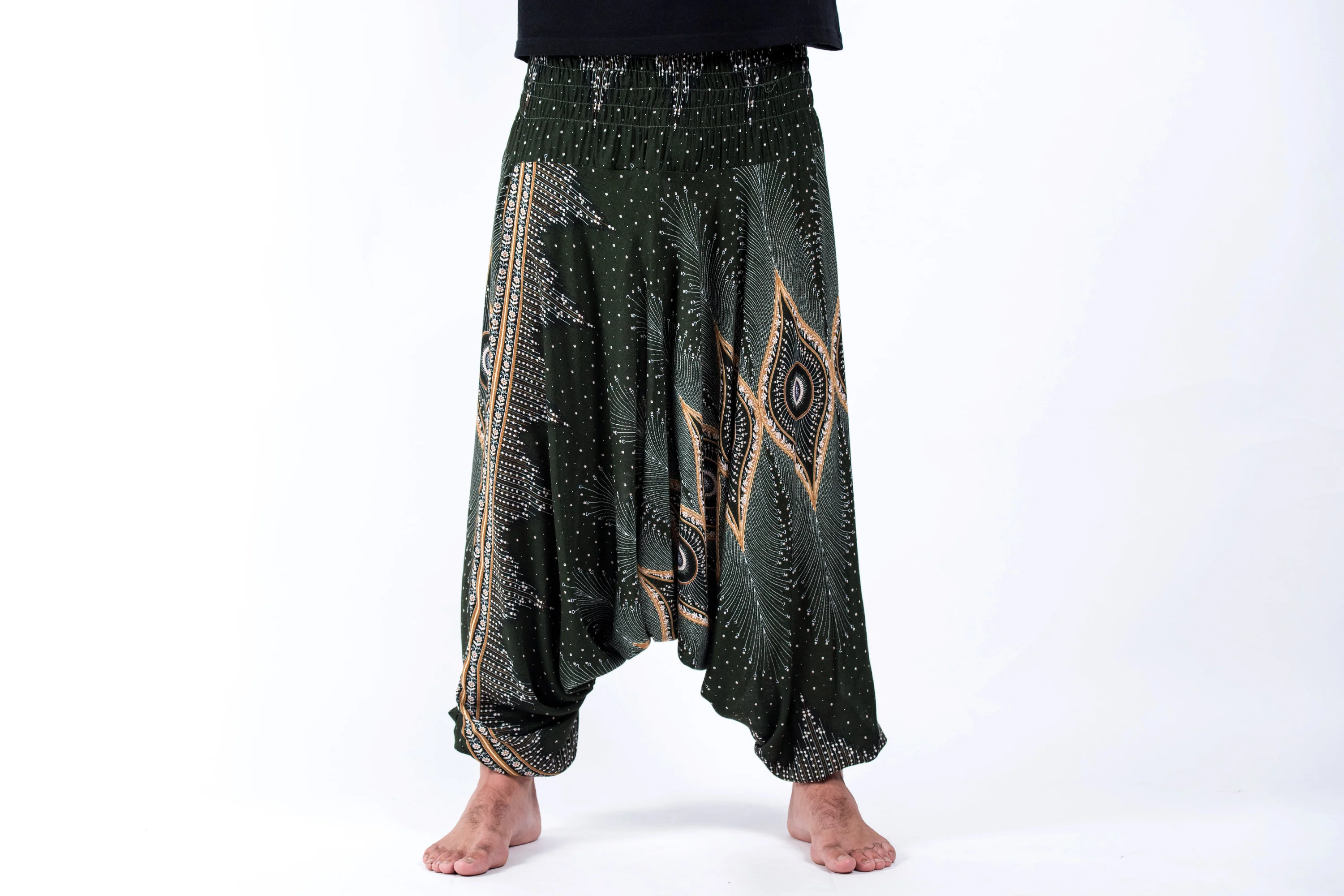Diamond Peacock Drop Crotch Men's Harem Pants in Green - Image 2