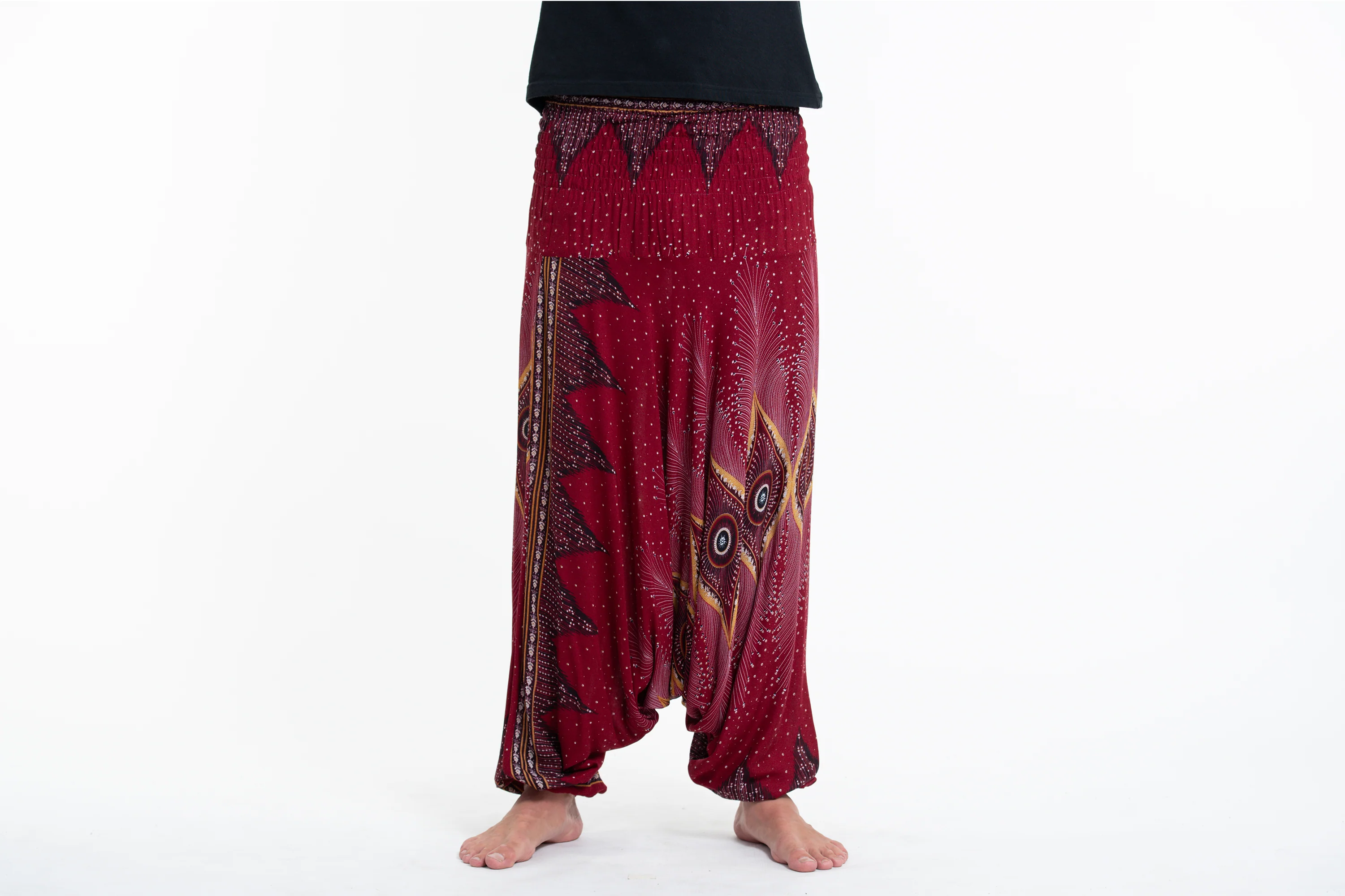 Diamond Peacock Drop Crotch Men's Harem Pants in Red - Image 2