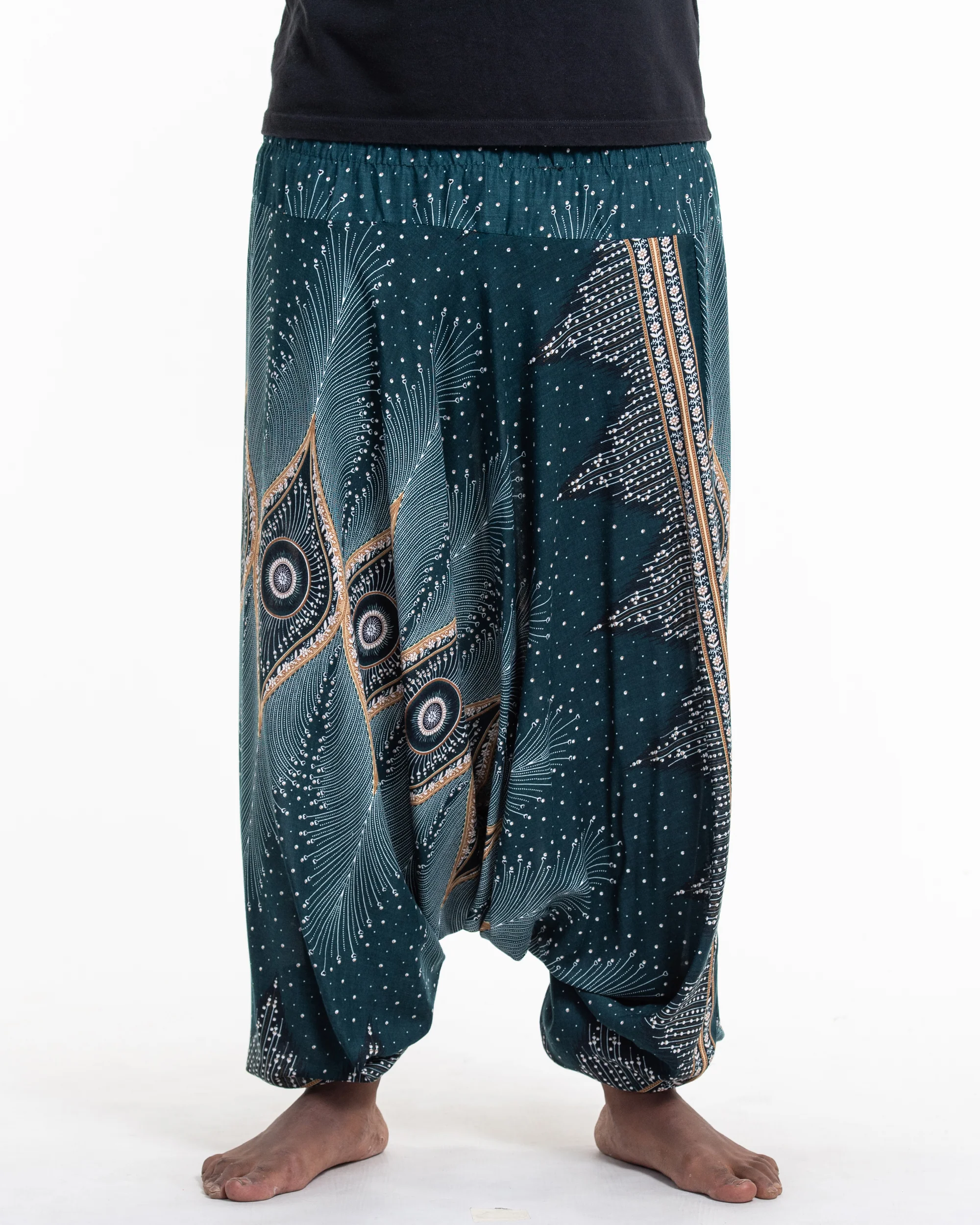 Diamond Peacock Drop Crotch Men's Harem Pants in Turquoise - Image 2