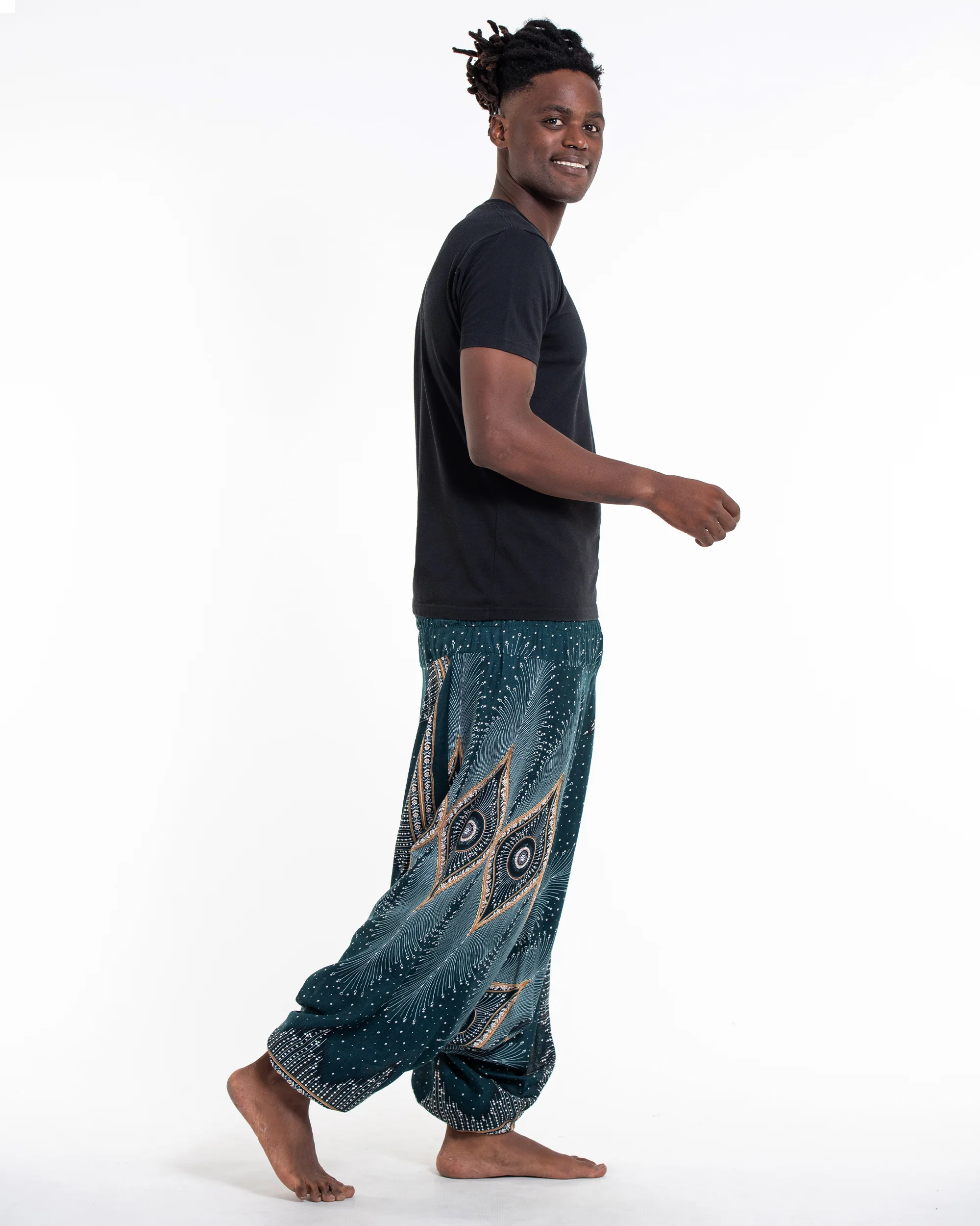 Diamond Peacock Drop Crotch Men's Harem Pants in Turquoise - Image 3