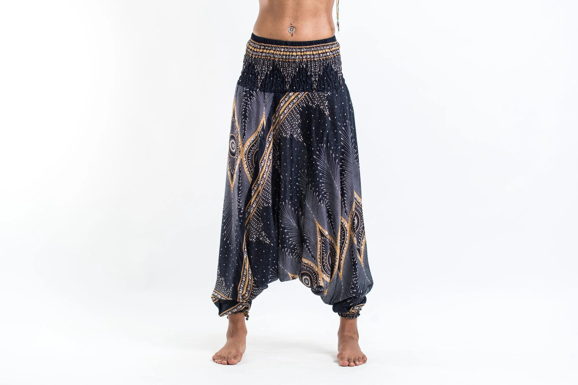 Diamond Peacock 2-in-1 Jumpsuit Harem Pants in Black - Image 3