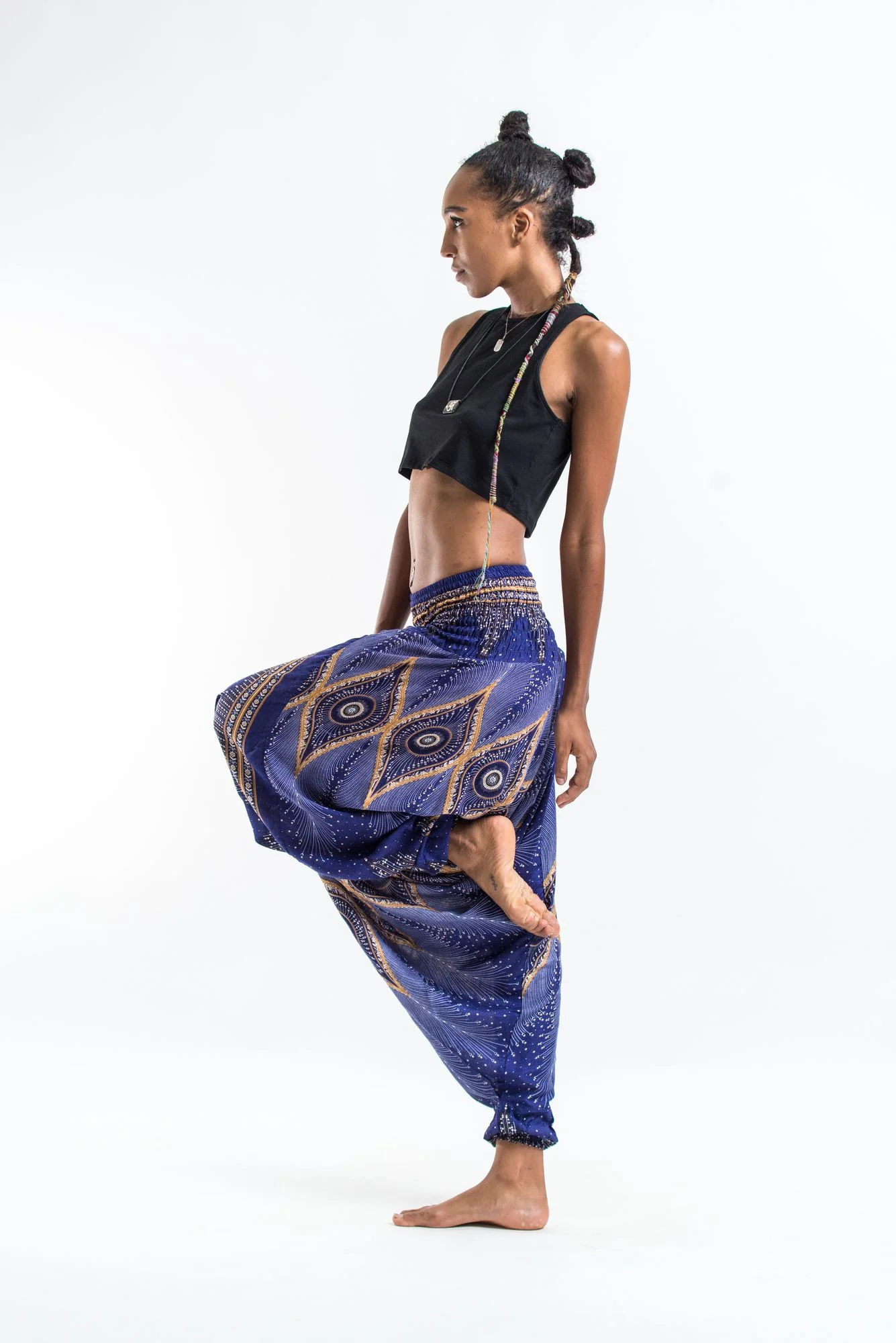 Diamond Peacock 2-in-1 Jumpsuit Harem Pants in Blue - Image 4