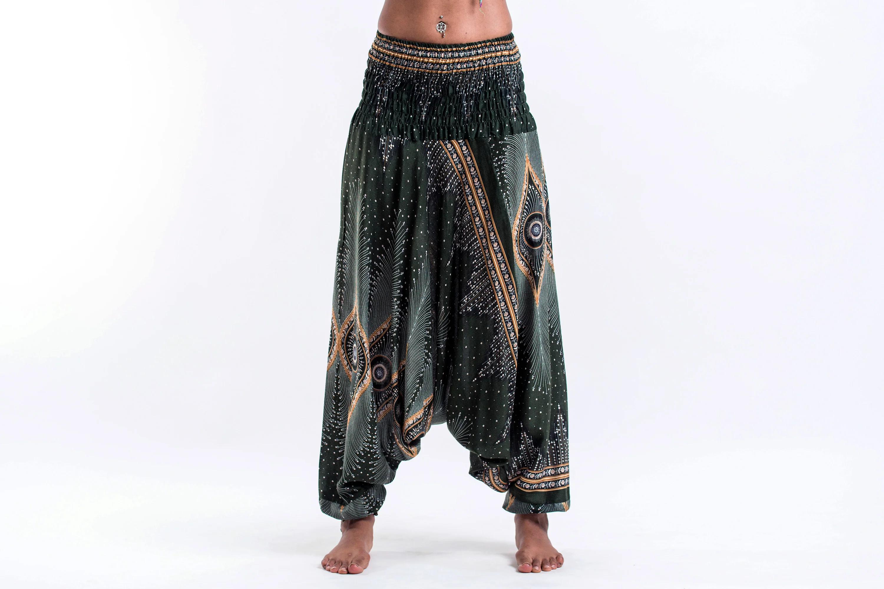 Diamond Peacock 2-in-1 Jumpsuit Harem Pants in Green - Image 2