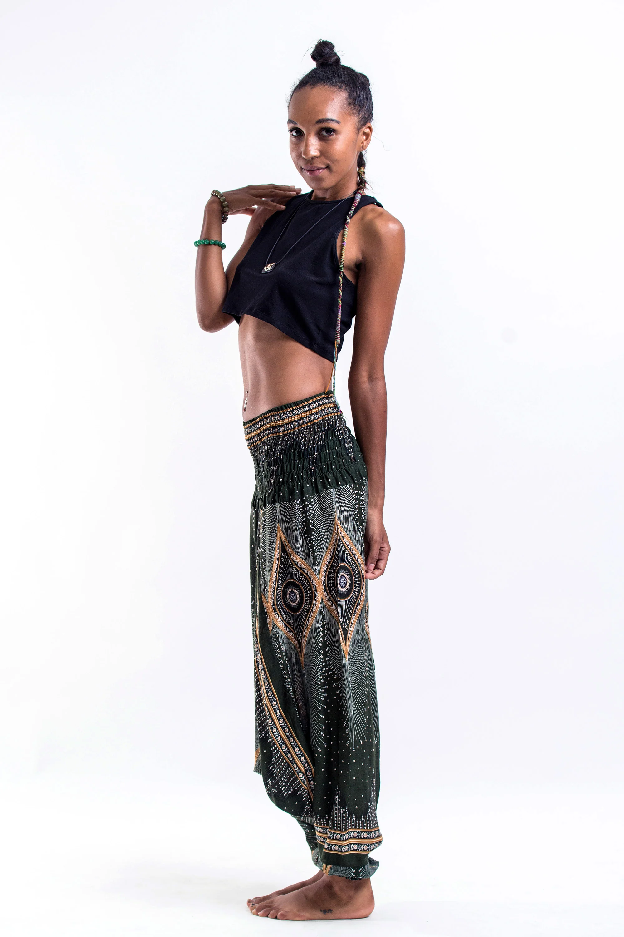 Diamond Peacock 2-in-1 Jumpsuit Harem Pants in Green - Image 3