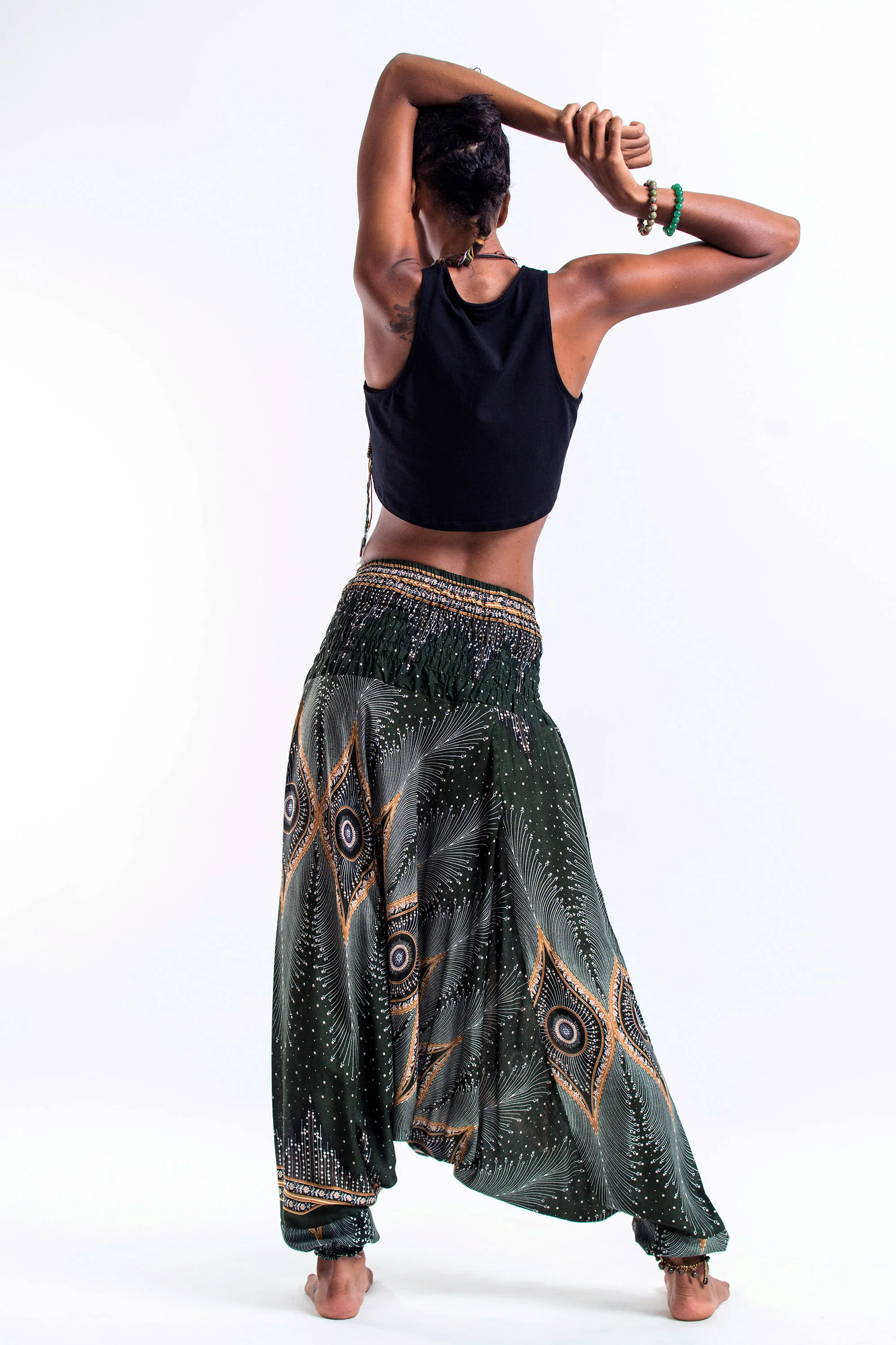 Diamond Peacock 2-in-1 Jumpsuit Harem Pants in Green - Image 4