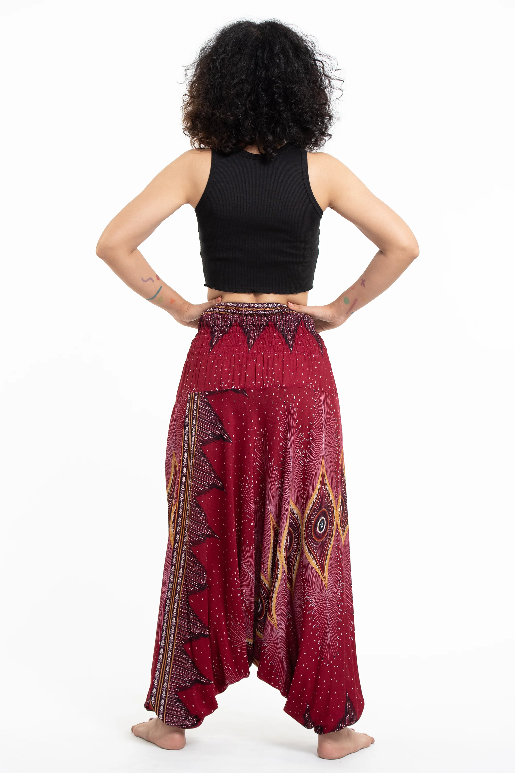 Diamond Peacock 2-in-1 Jumpsuit Harem Pants in Red - Image 4