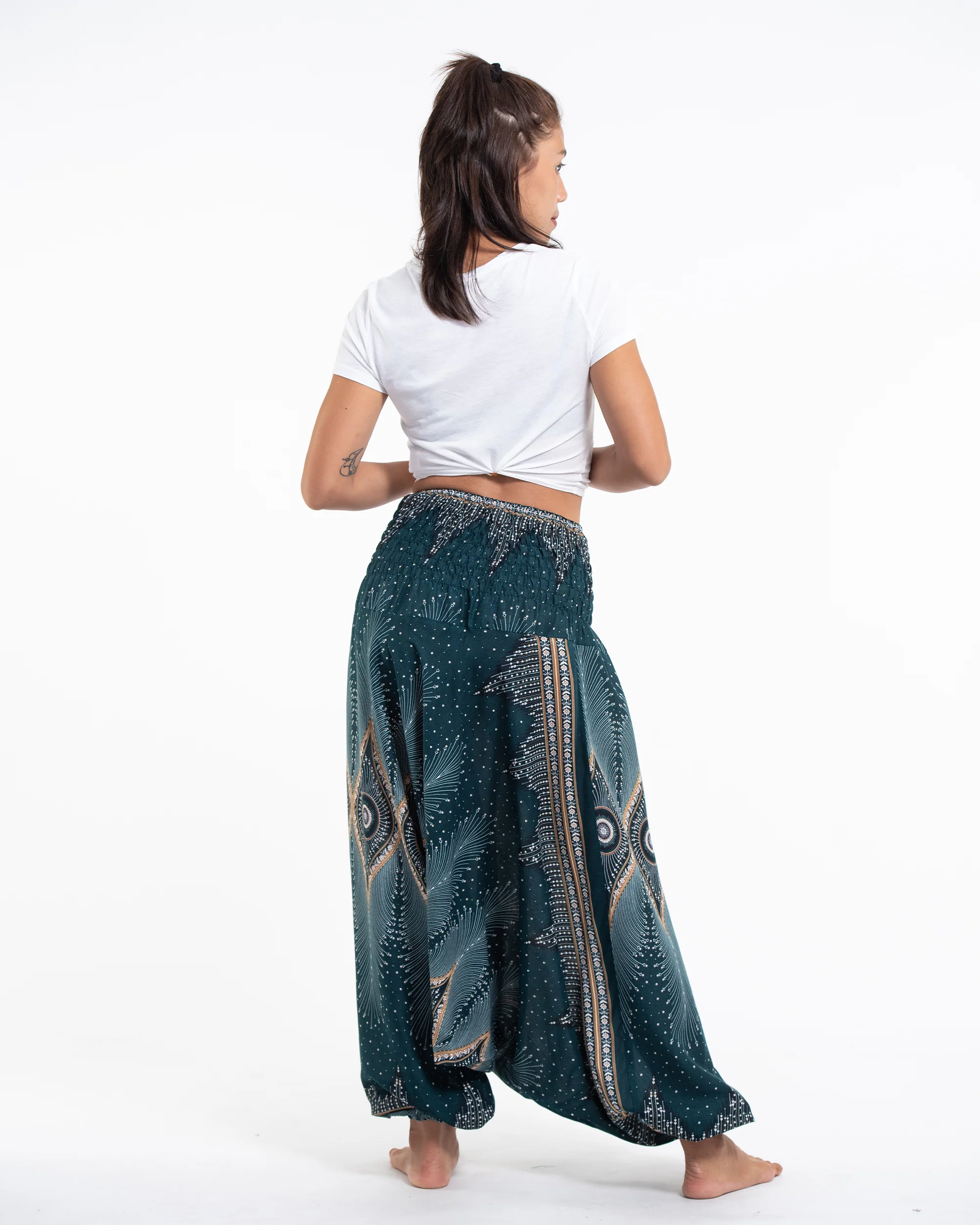 Diamond Peacock 2-in-1 Jumpsuit Harem Pants in Turquoise - Image 4