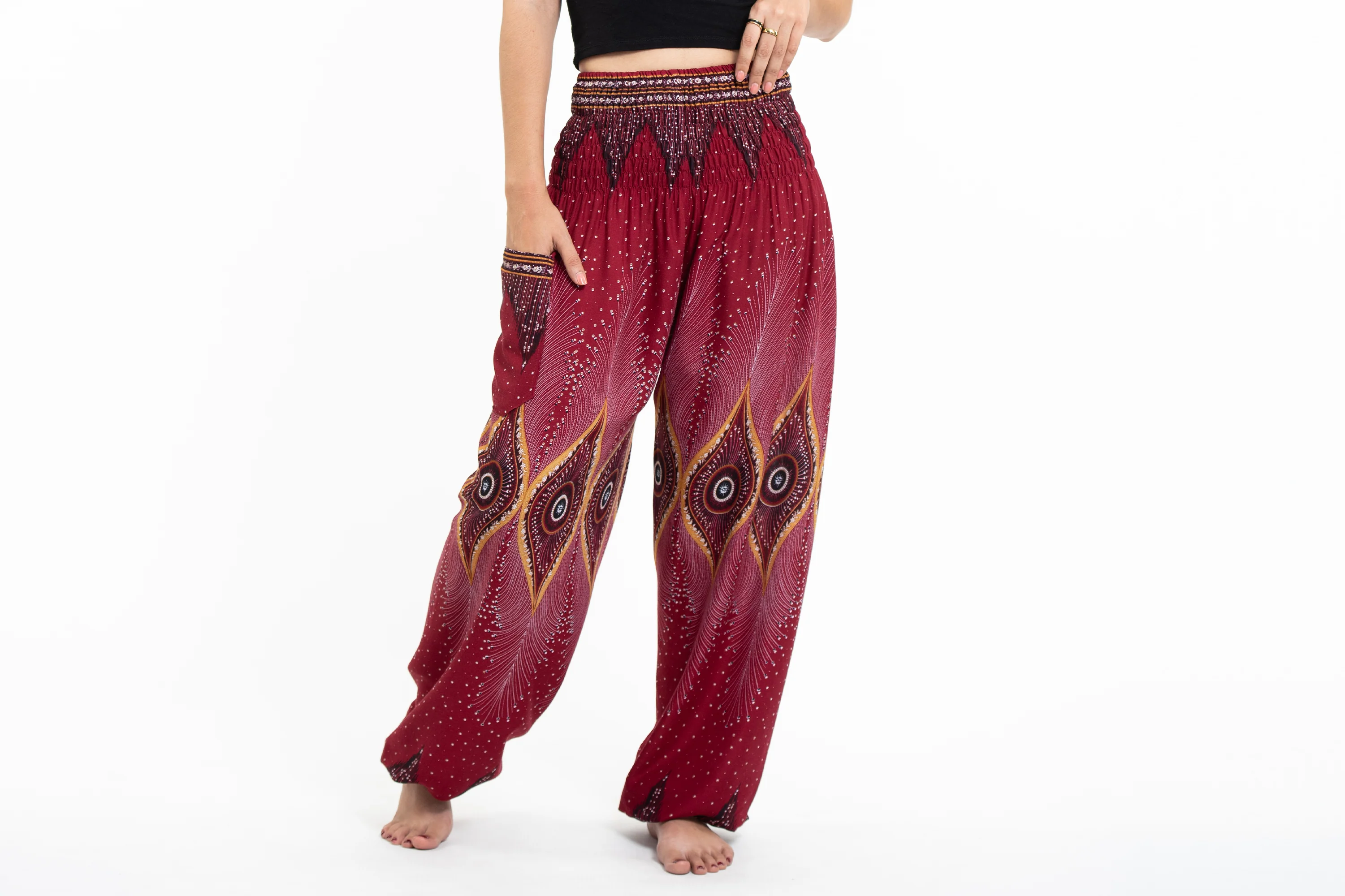 Diamond Peacock Men's Harem Pants in Red - Image 2