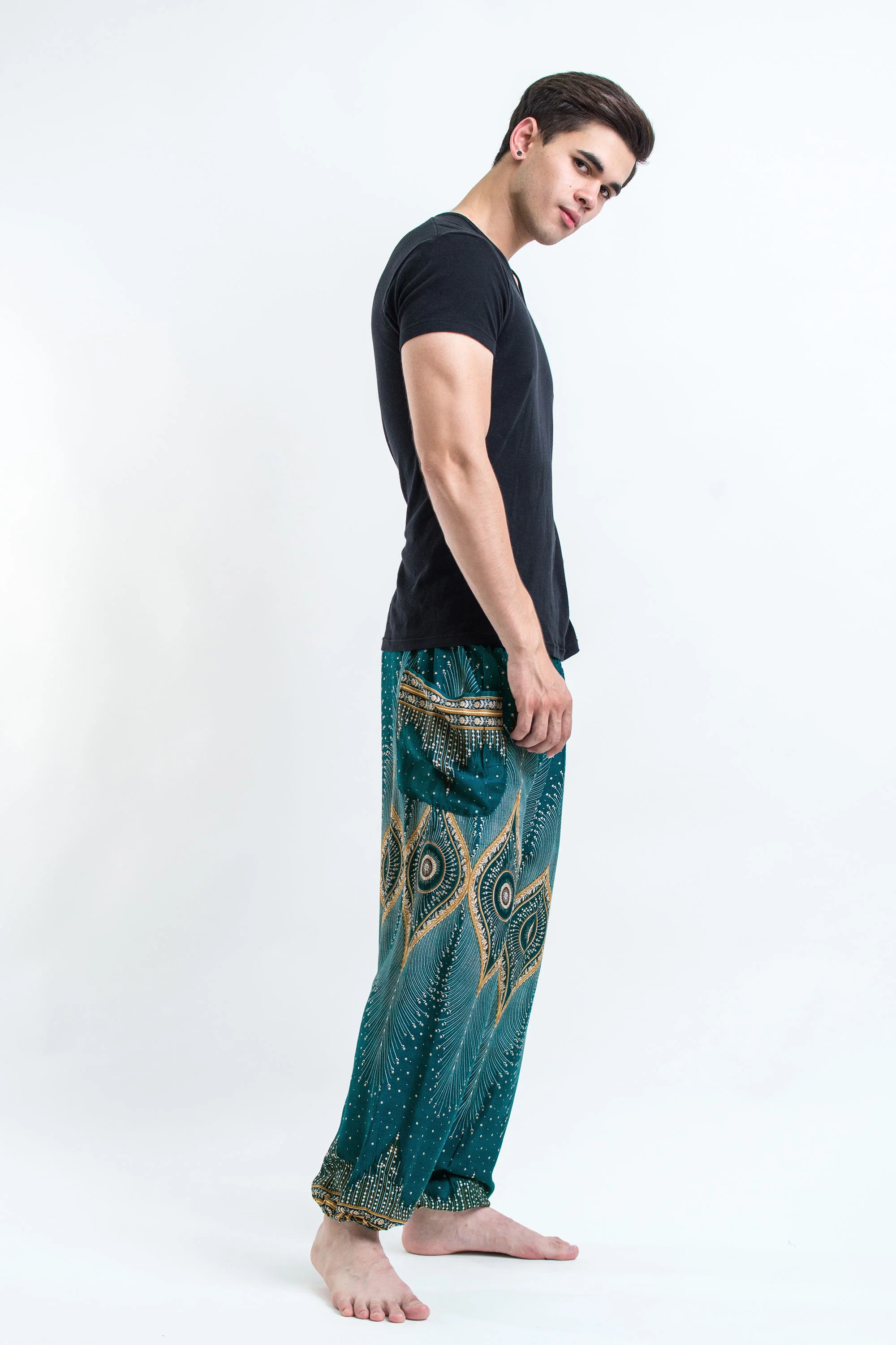 Diamond Peacock Men's Harem Pants in Turquoise - Image 3