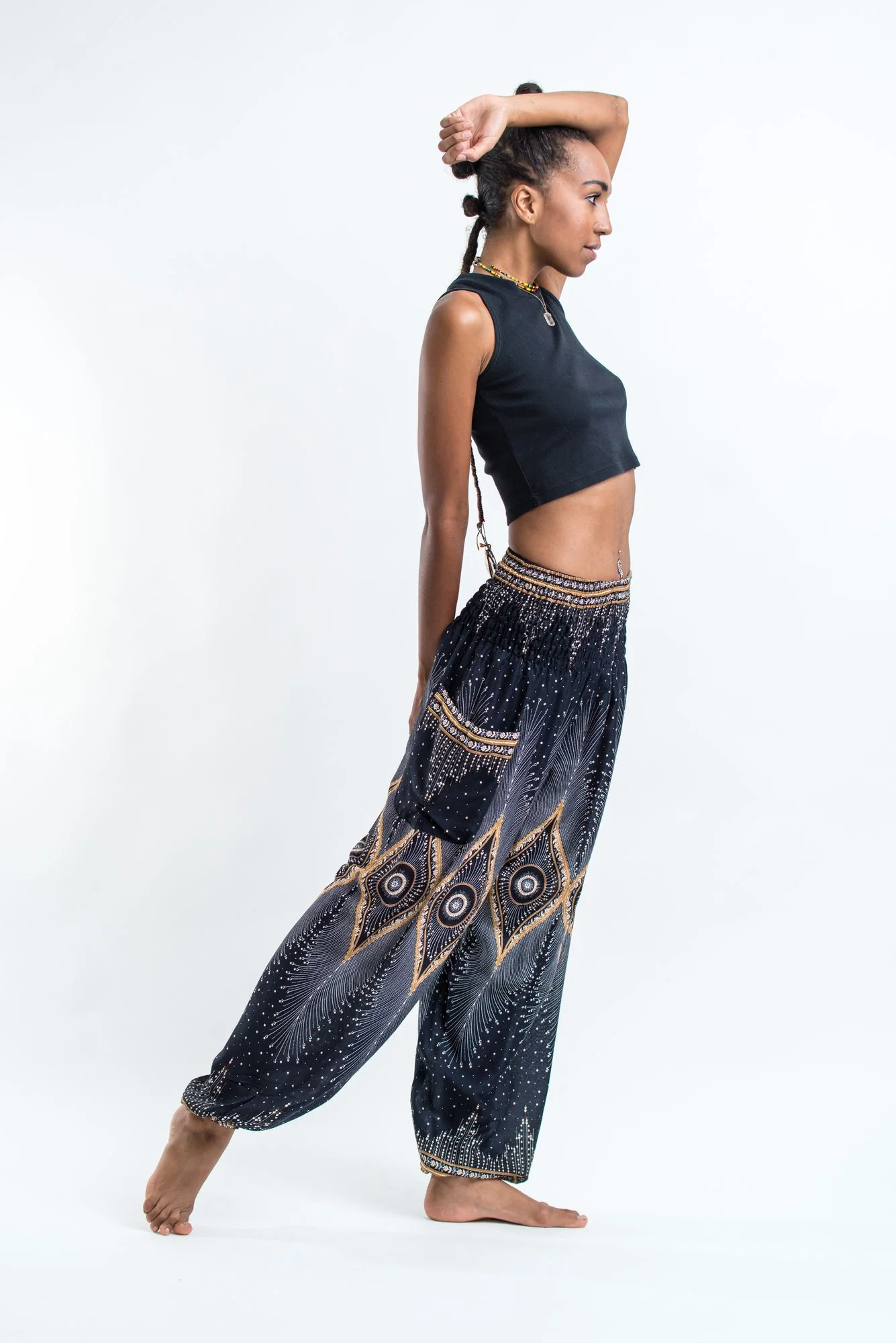 Diamond Peacock Women's Harem Pants in Black - Image 3