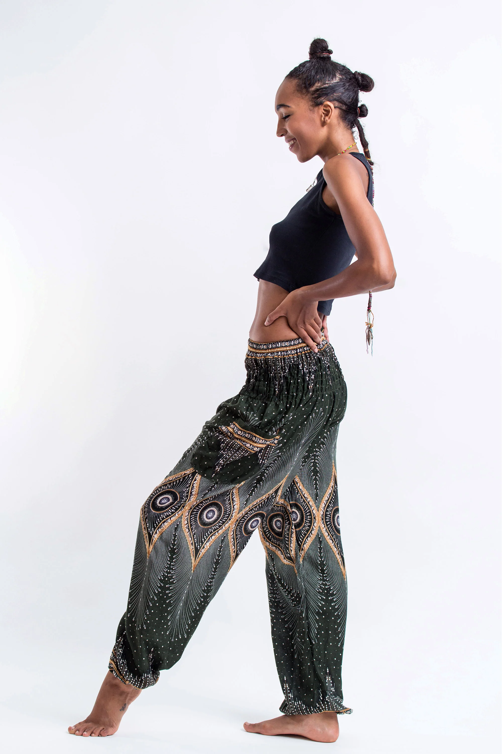 Diamond Peacock Women's Harem Pants in Green - Image 3