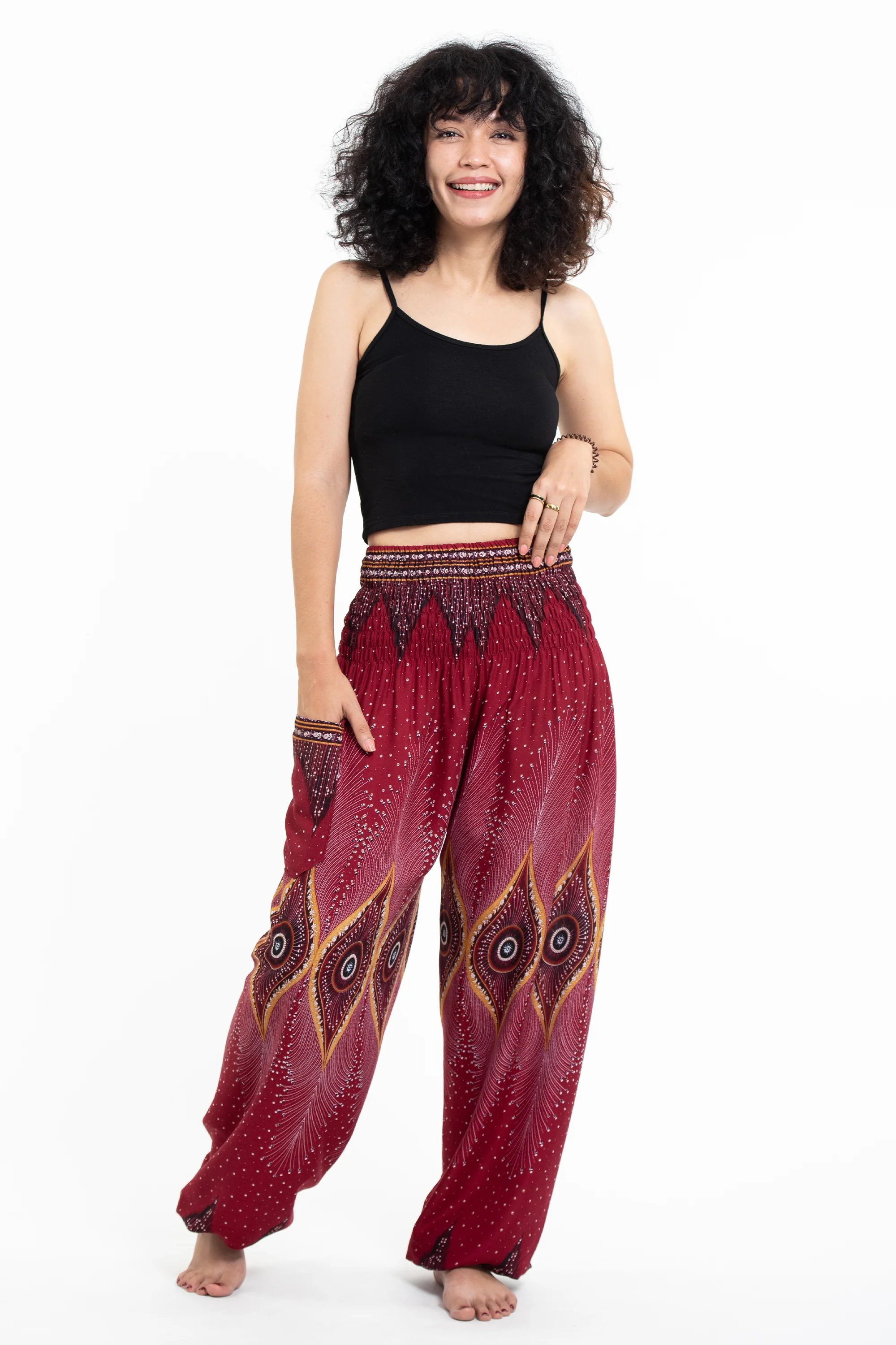 Diamond Peacock Women's Harem Pants in Red - Image 5