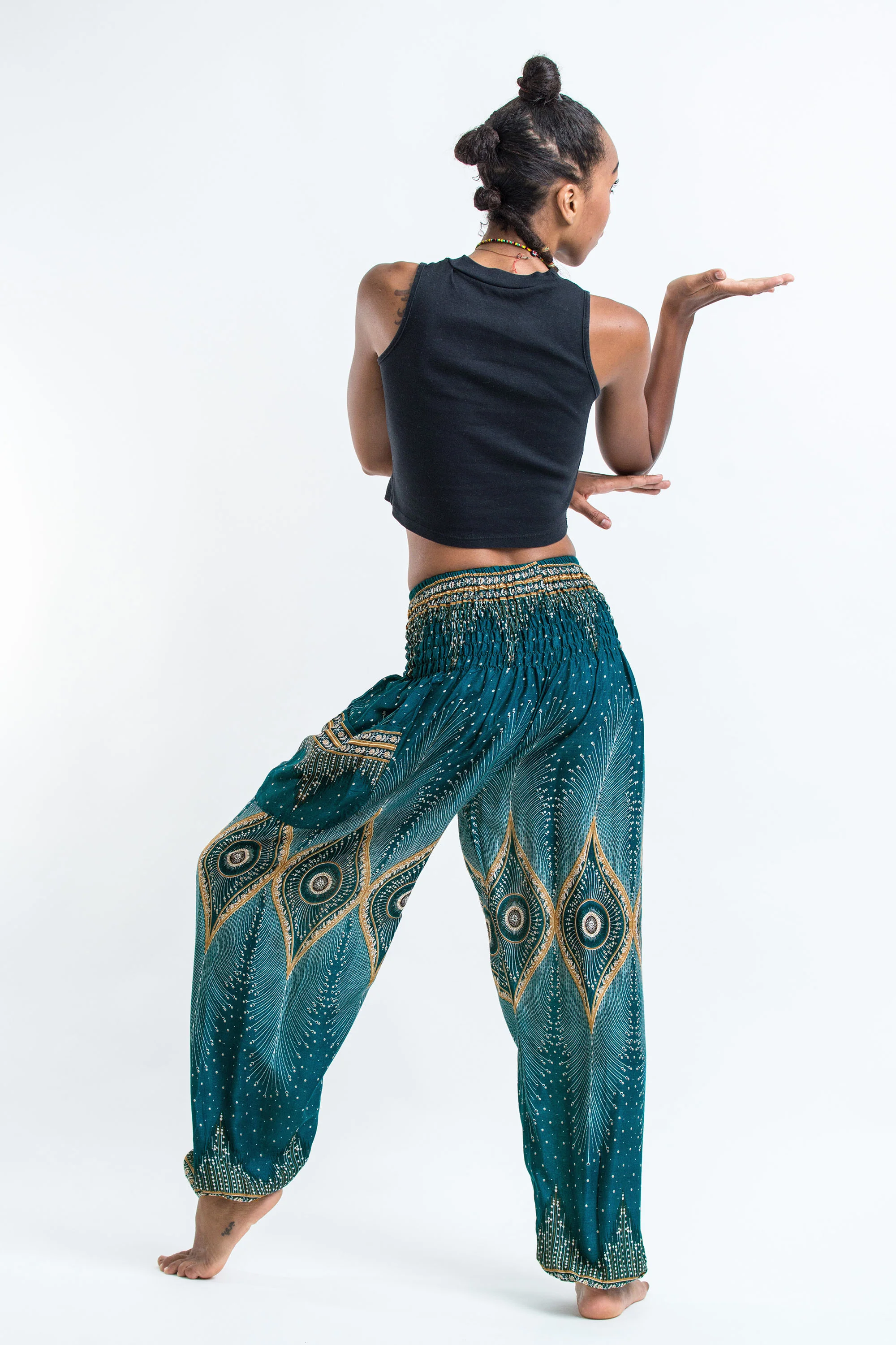 Diamond Peacock Women's Harem Pants in Turquoise - Image 4